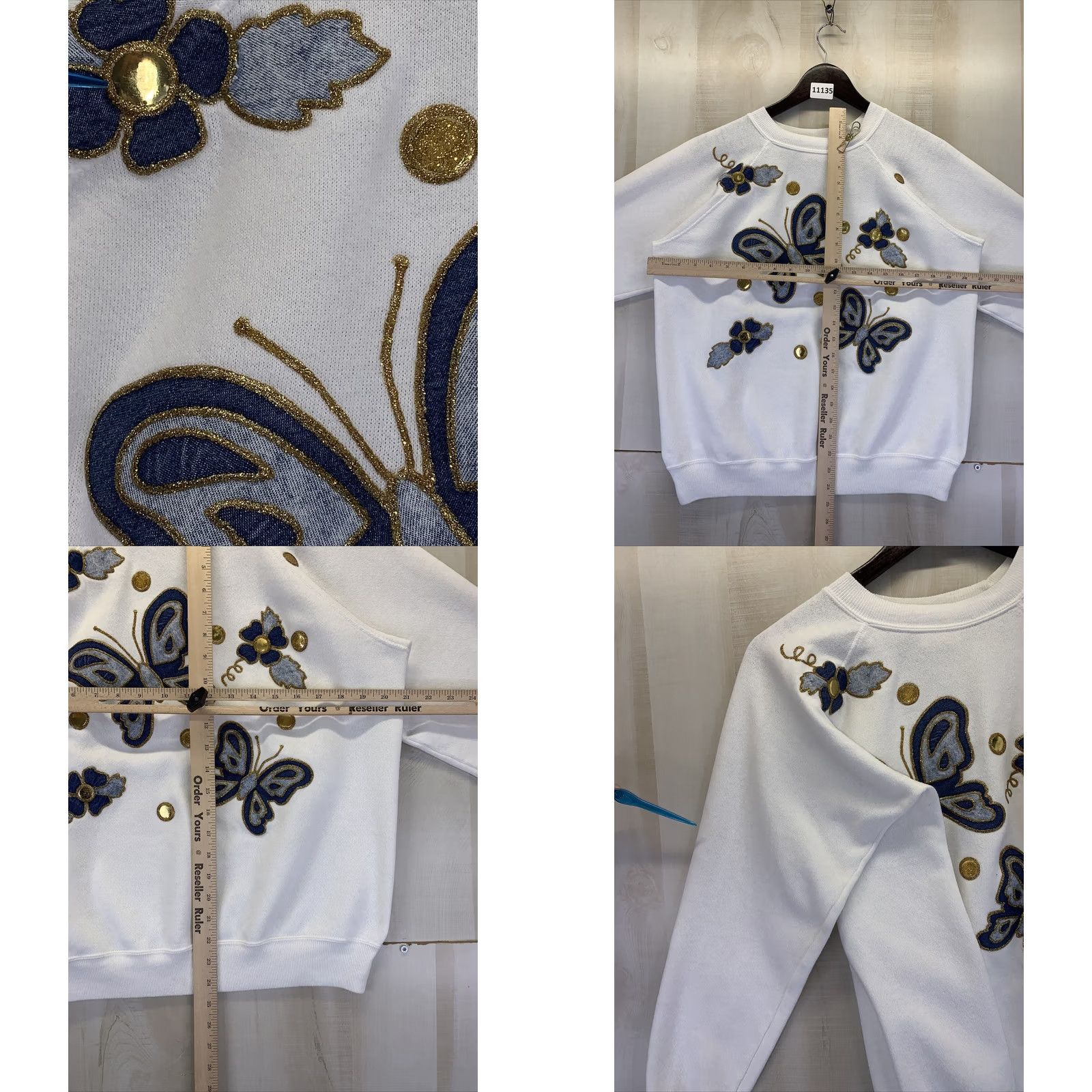 Hanes VINTAGE Hanes Sweatshirt Denim Butterflies Gel Art White Womens Large 90s Pullover Crew Neck Long Sleeve Size L / US 10 / IT 46 - 9 Thumbnail
