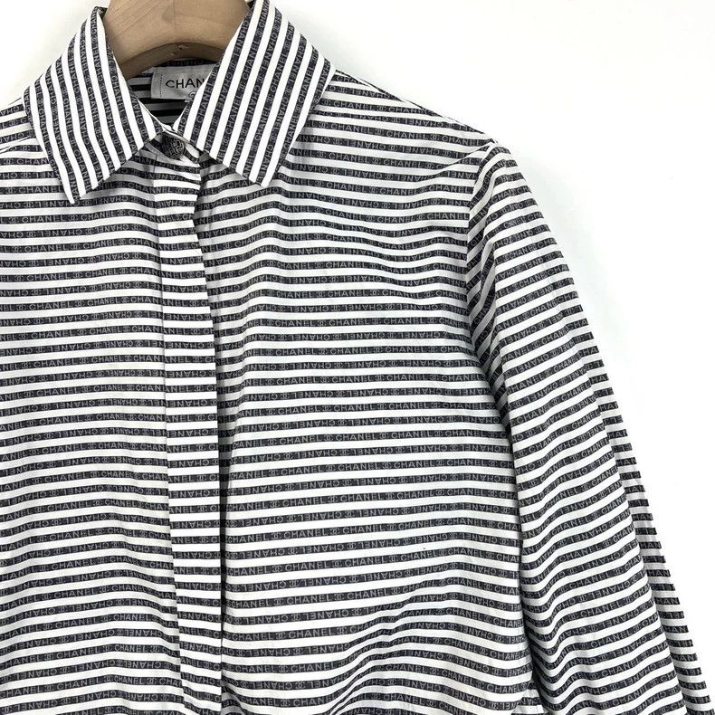 Chanel Chanel Black and white dark pattern logo lace-on shirt Size XS / US 0-2 / IT 36-38 - 5 Thumbnail