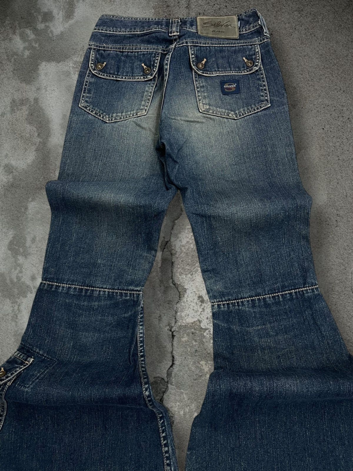 Japanese Brand Vintage 1990s Japan Designer Silver Big Bootcut Denim Size US 26 / EU 42 - 12 Thumbnail