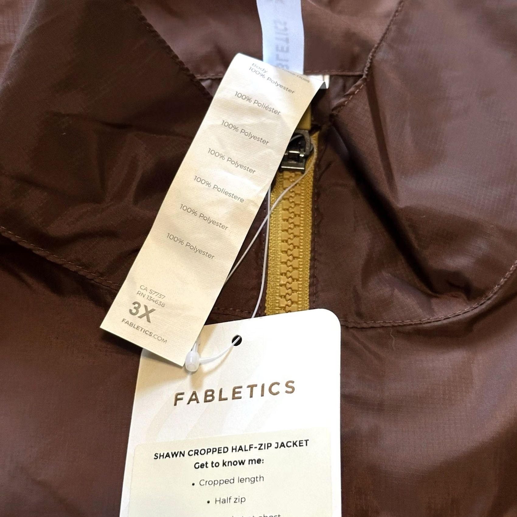 Fabletics Fabletics Jacket Womens 3XL Cropped Lightweight Workout Training Half Zip Shawn Brown Size XXL / US 16-18 / IT 52-54 - 2 Thumbnail