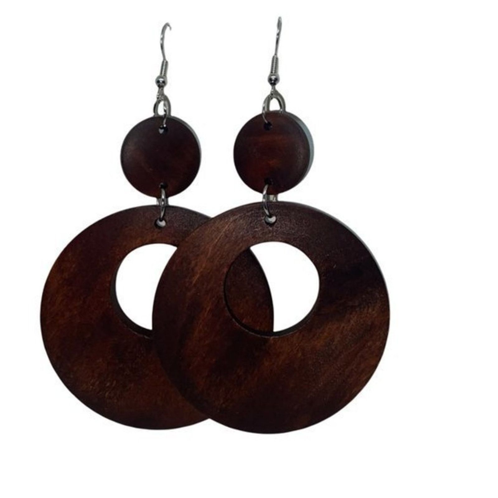 Boutique Moschino NWT Brown Wood Circle Cut-Out Dangle Statement Earrings Size ONE SIZE - 2 Thumbnail