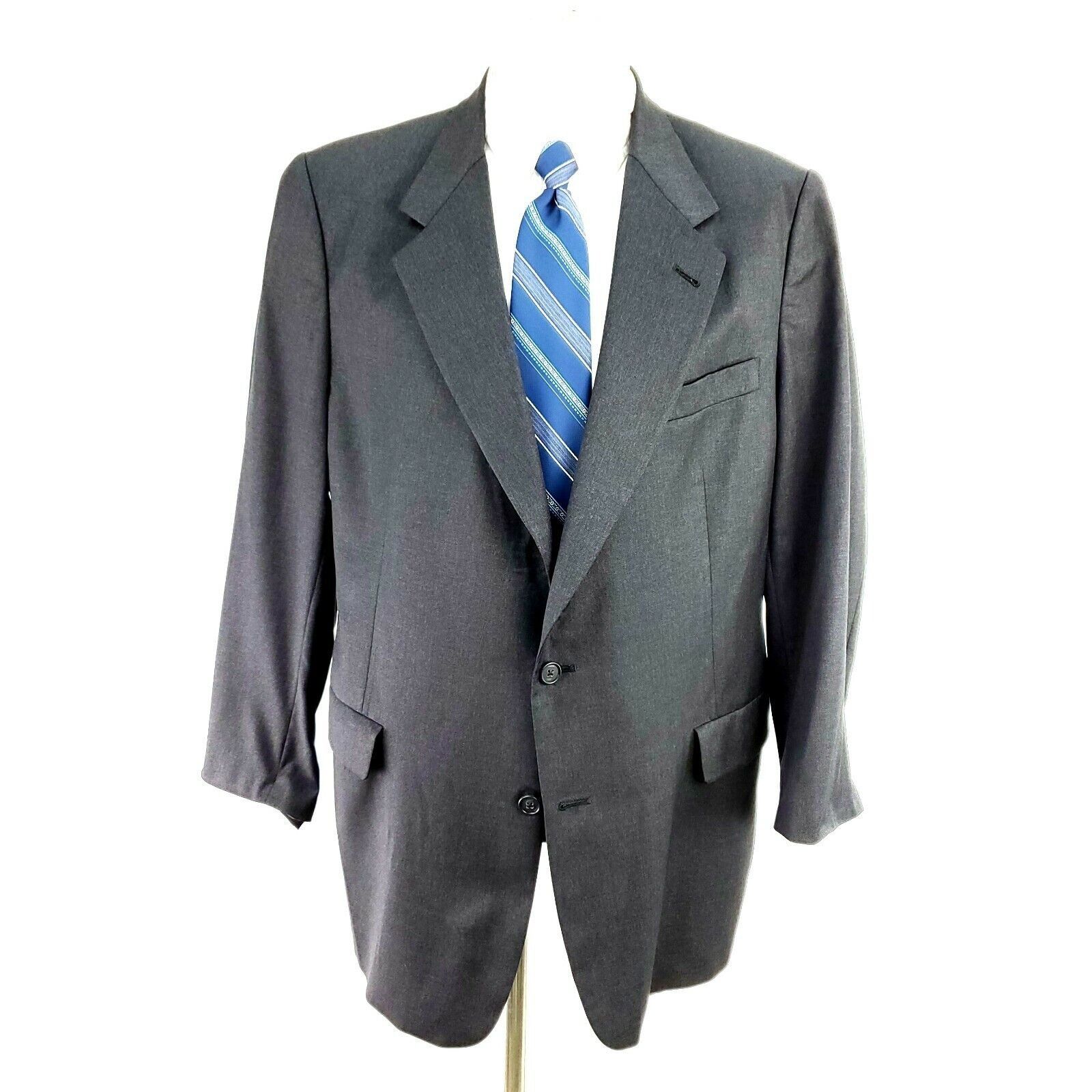 Hart Schaffner Marx Hart Schaffner Marx Gold Trumpeter 2 Button 40R Gray Wool Bl Size 40R - 2 Thumbnail