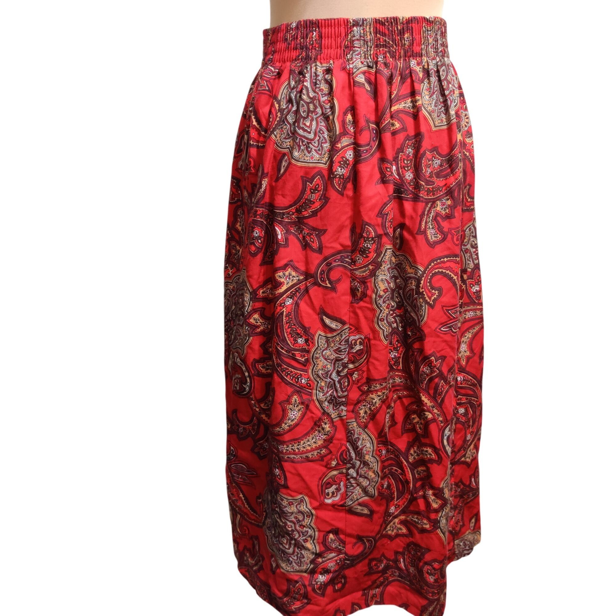 Vintage Kathie Lee 10 Vintage Red Paisley High Waist Midi to Maxi Sk Size 32" / US 10 / IT 46 - 3 Thumbnail