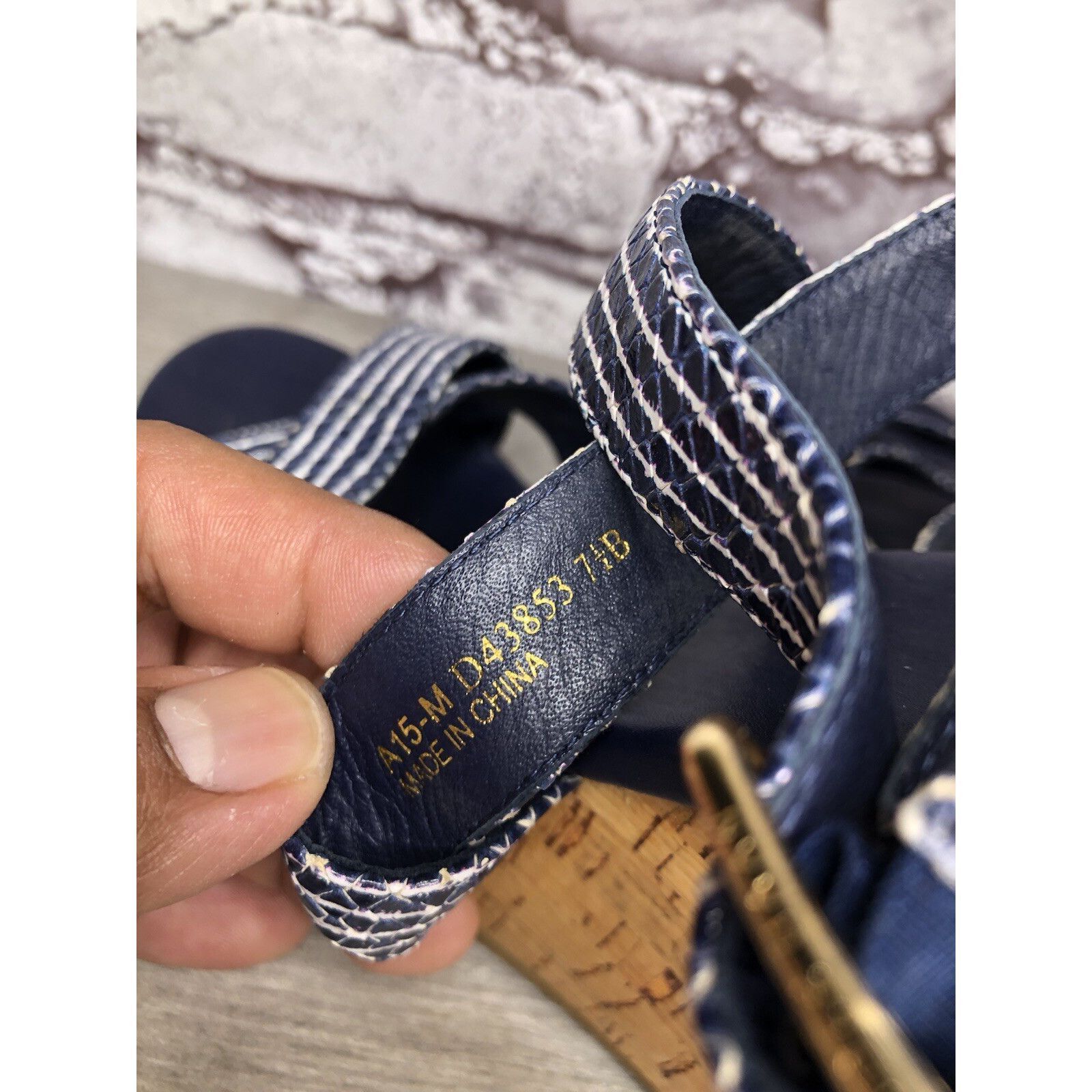 Cole Haan Cole Haan Grand OS Blue White Stripe Leather Cork Wedge Sand Size US 7.5 / IT 37.5 - 11 Thumbnail