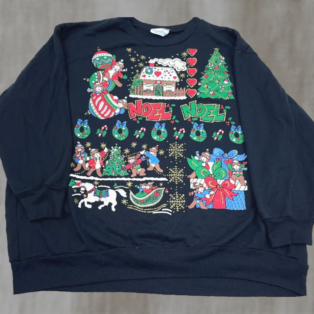 Vintage VINTAGE Saxon Cove Christmas Sweater Women L Black Crew Neck Pullover 90s USA Holiday Graphic Print Size L / US 10 / IT 46 - 1 Thumbnail