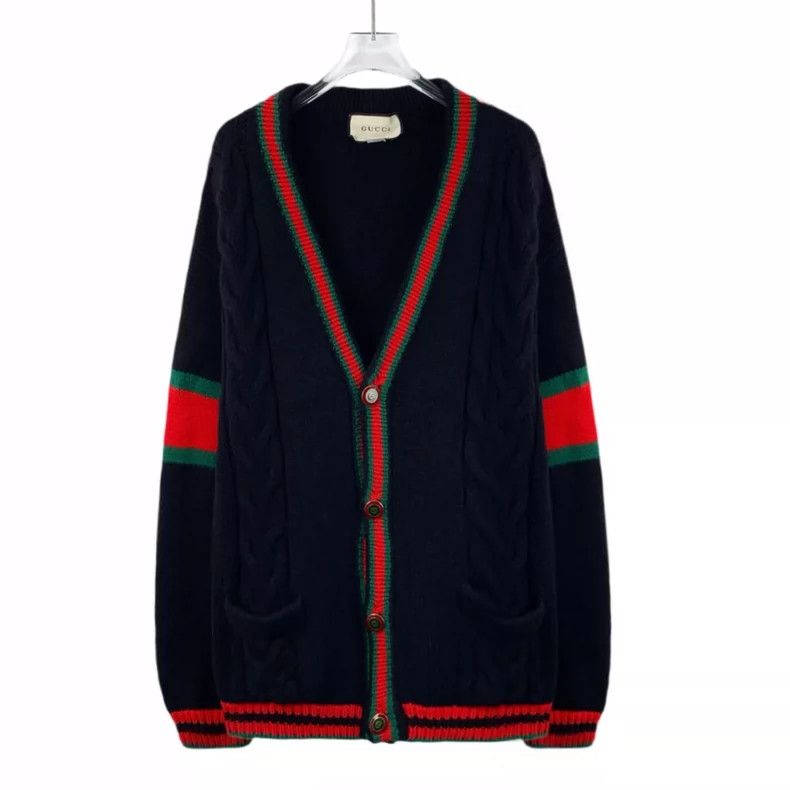 Gucci Gucci Black striped wool V-neck long-sleeved knitted cardig Size US M / EU 48-50 / 2 - 1 Thumbnail