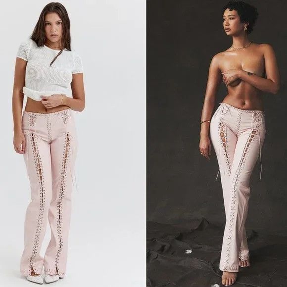 House of CB Tie Up Leather Pants Size 26" / US 2 / IT 38 - 2 Thumbnail