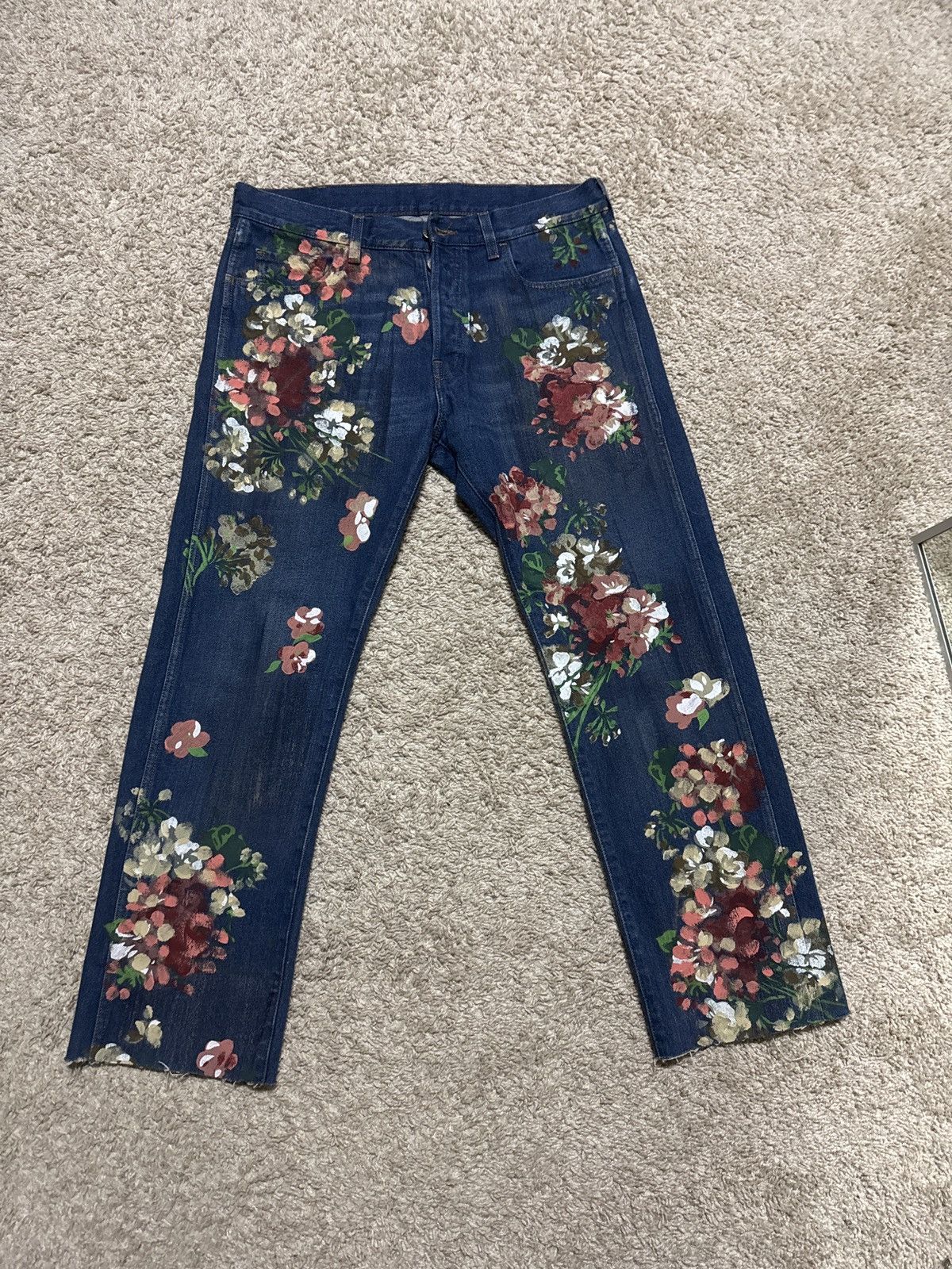 Gucci Hand Painted Floral Jeans | Grailed