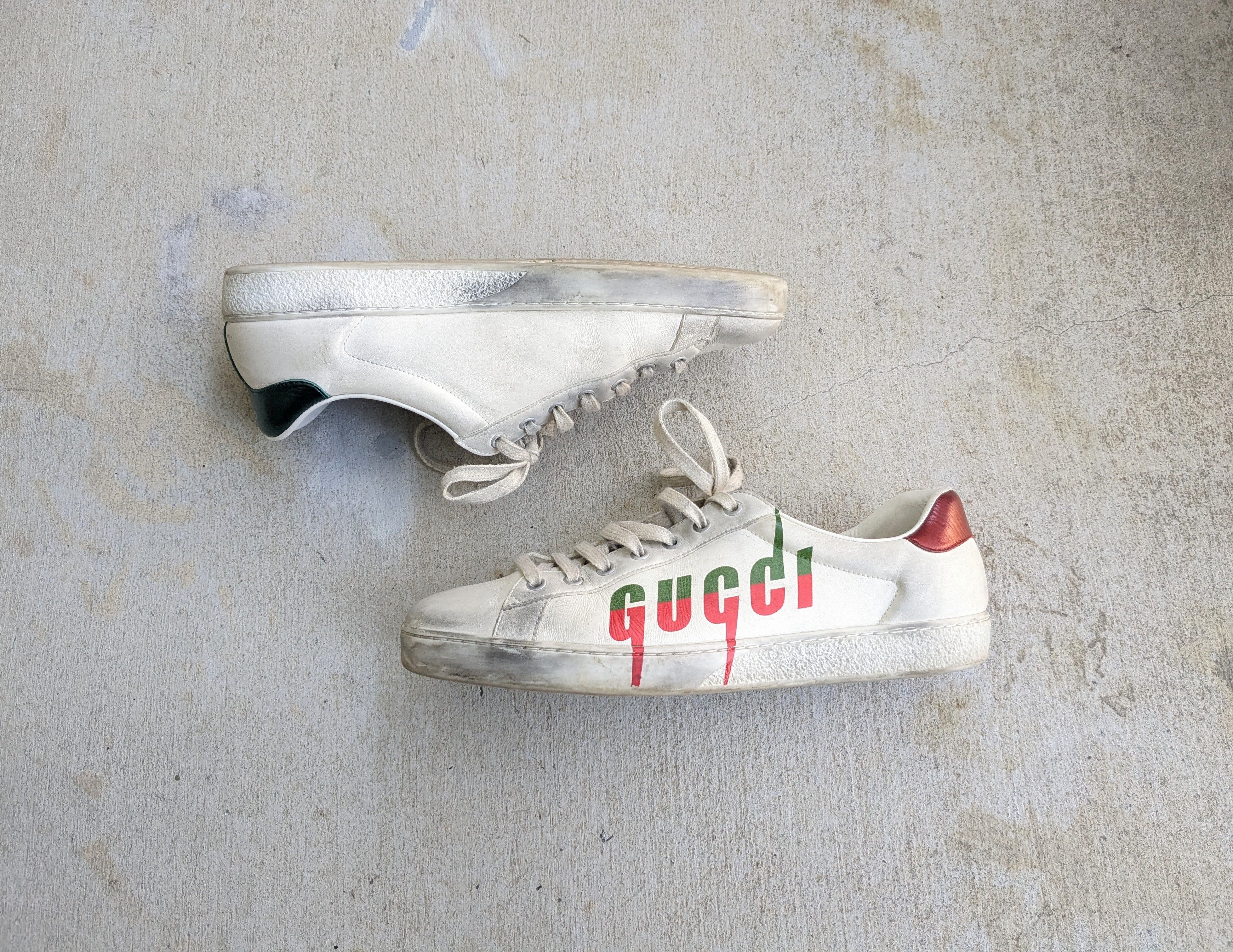Gucci Gucci Ace Sneakers White 11 Distressed Low Tops Leather Size US 11 / EU 44 - 1 Thumbnail