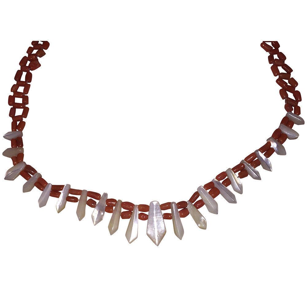 Handmade Victorian Red Coral Mother of Pearl Pickets Berries Necklace Size ONE SIZE - 3 Thumbnail