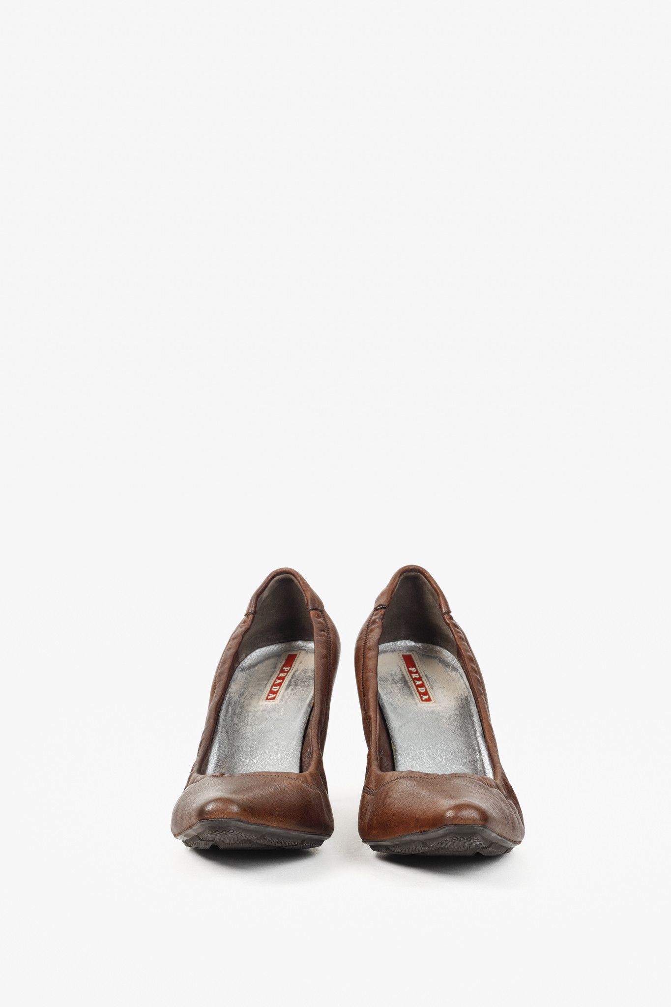 Prada Prada Brown Leather Scrunch Pointed Toe Pumps Size US 7.5 / IT 37.5 - 2 Thumbnail