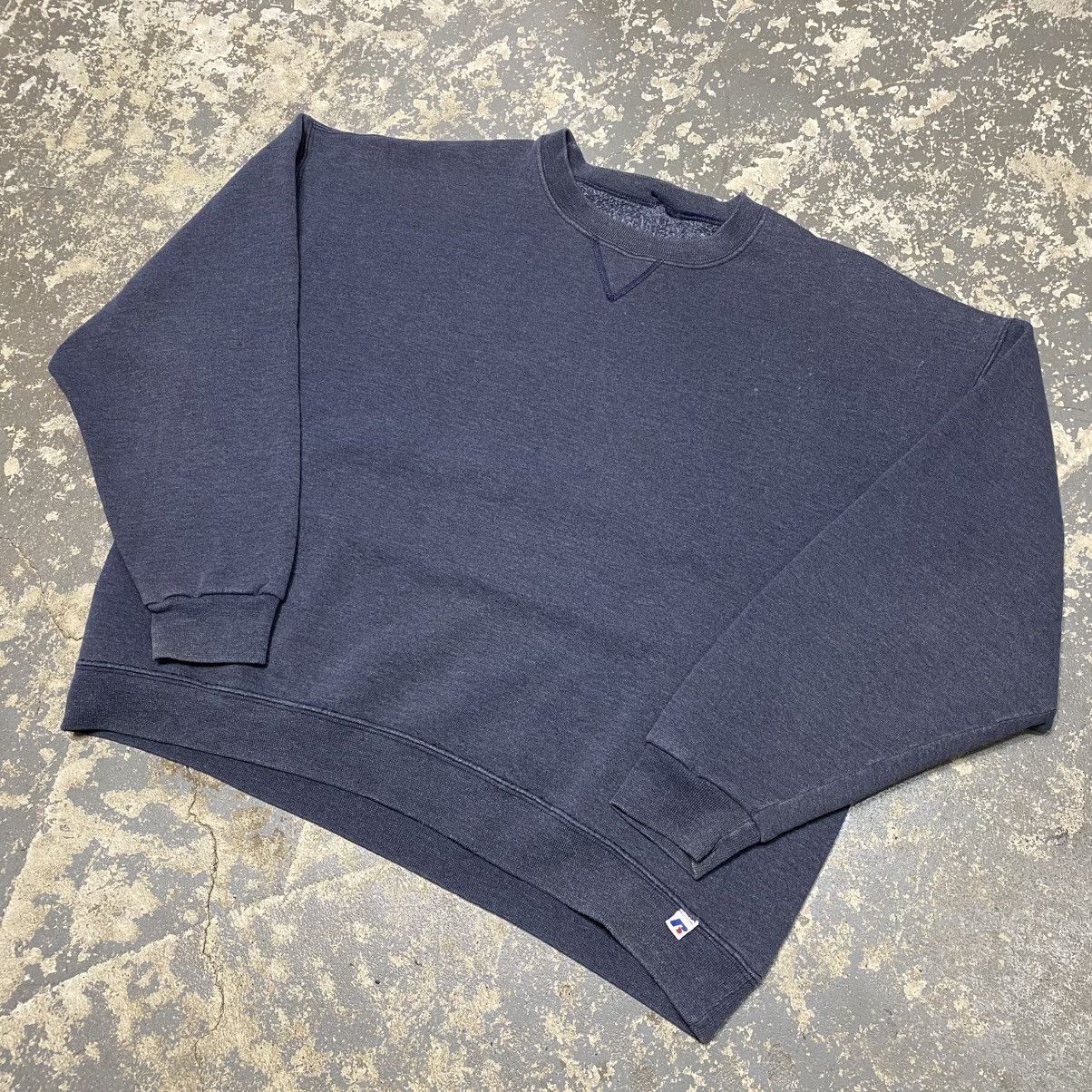 Russell Athletic × Vintage Vintage Russell Athletic Grey/Navy Blank Boxy Crewneck Hoodi Size US XL / EU 56 / 4 - 2 Thumbnail