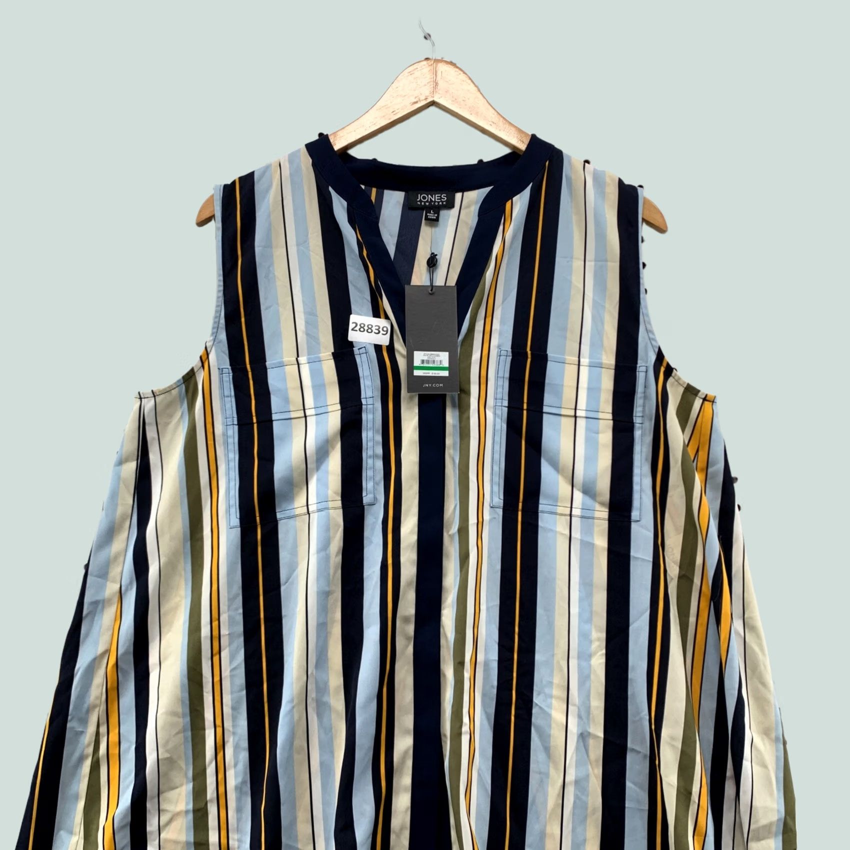 Jones New York Jones New York Sleeveless Blouse Womens Large Striped Open Back NWT 21.5X25 Size L / US 10 / IT 46 - 1 Thumbnail