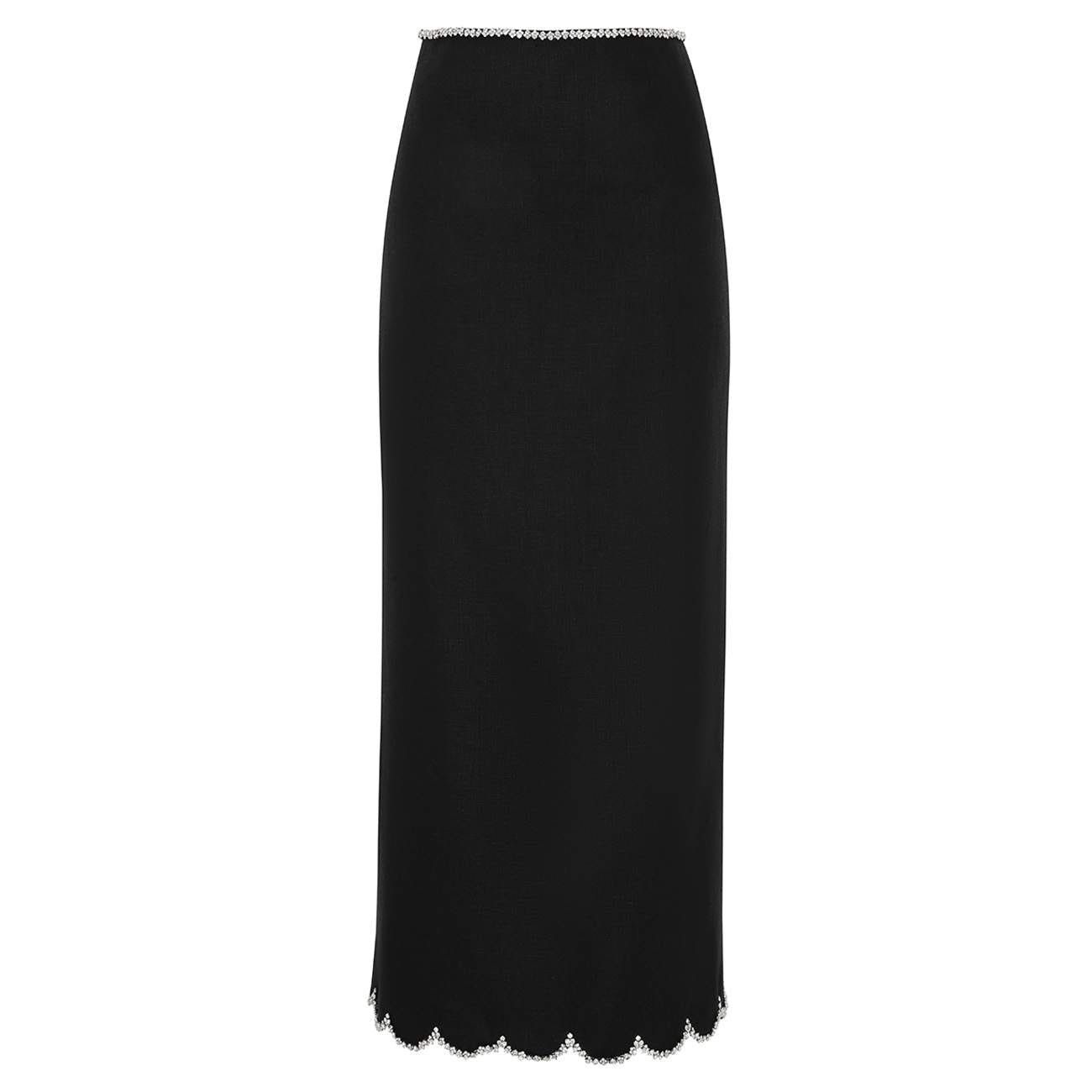 oc11z1025 Crush Scalloped Midi Skirt in Black