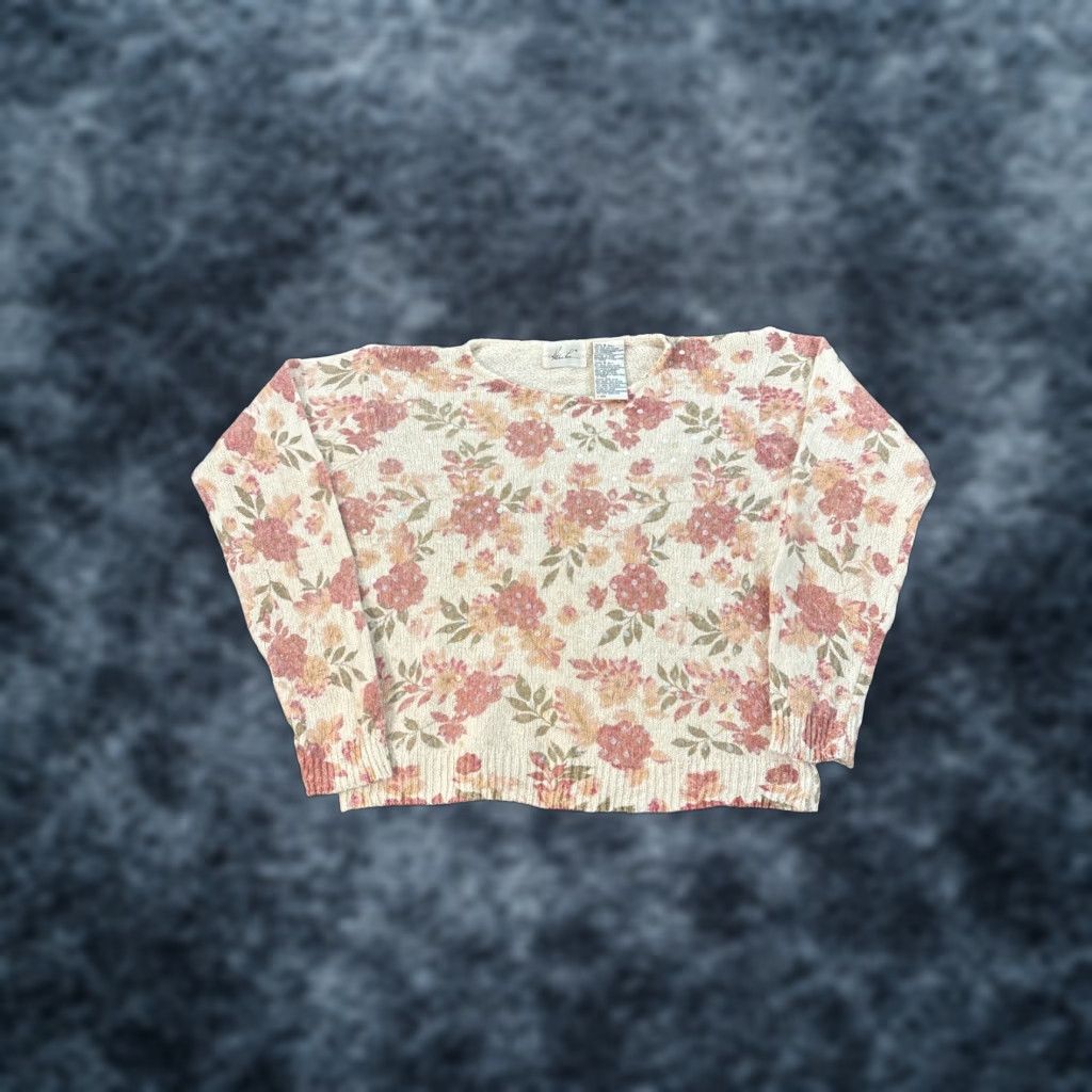 Lee VINTAGE Kathie Lee Sweater Womens Small Pink Silk Floral Sequin 90s Crew Neck Pullover Accessories Sequin Flower Winter Knit Womens Small Pink 90s Size S / US 4 / IT 40 - 1 Thumbnail