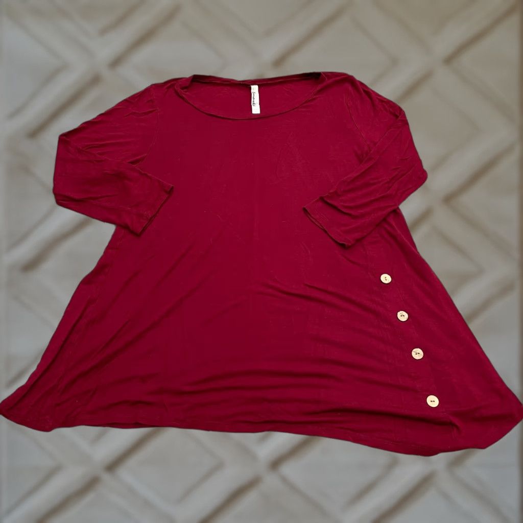 Vintage Emerald Blouse Shirt Womens XL Red Solid Knit Round Neck Long Sleeve Tunic Top Set Size XL / US 12-14 / IT 48-50 - 1 Thumbnail