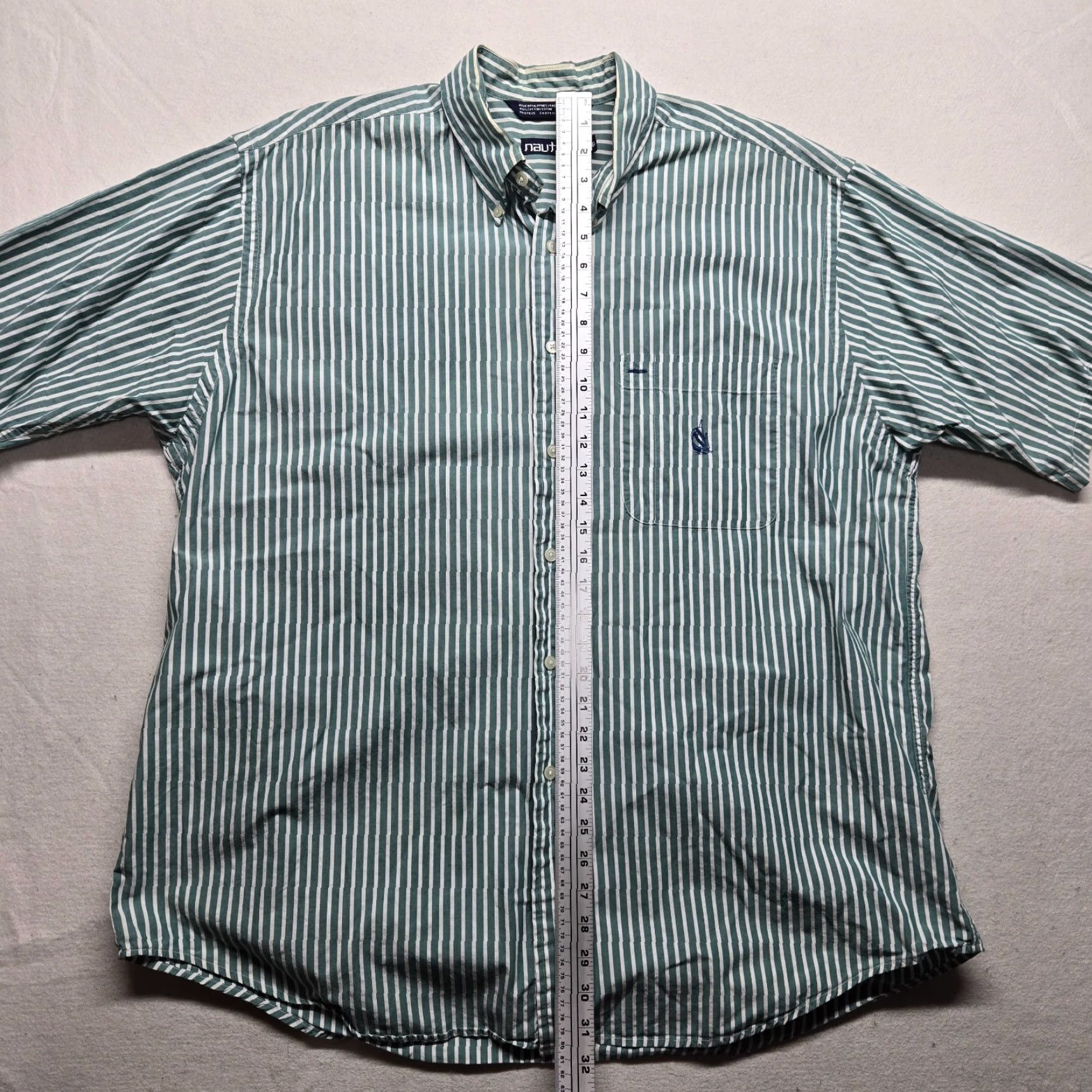 Nautica Nautica Shirt Men XL 100% Cotton Green White Stripes Button-Up, Collared, Short Sleeve, Regular Fit, Casual Business, Button-Front, Pockets Size US XL / EU 56 / 4 - 4 Thumbnail
