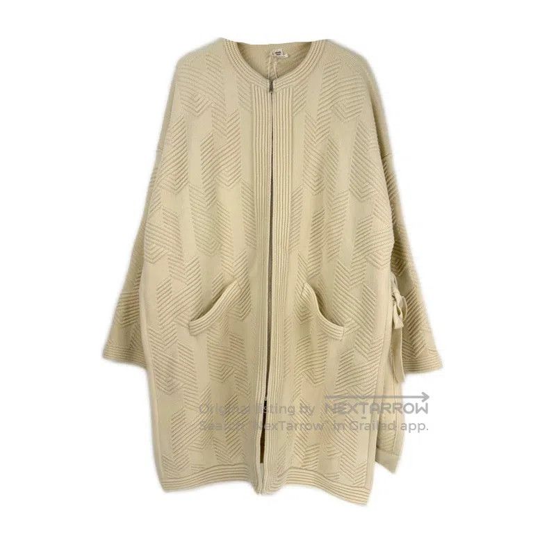 Hermes Beige twill side-tie open-front cardigan