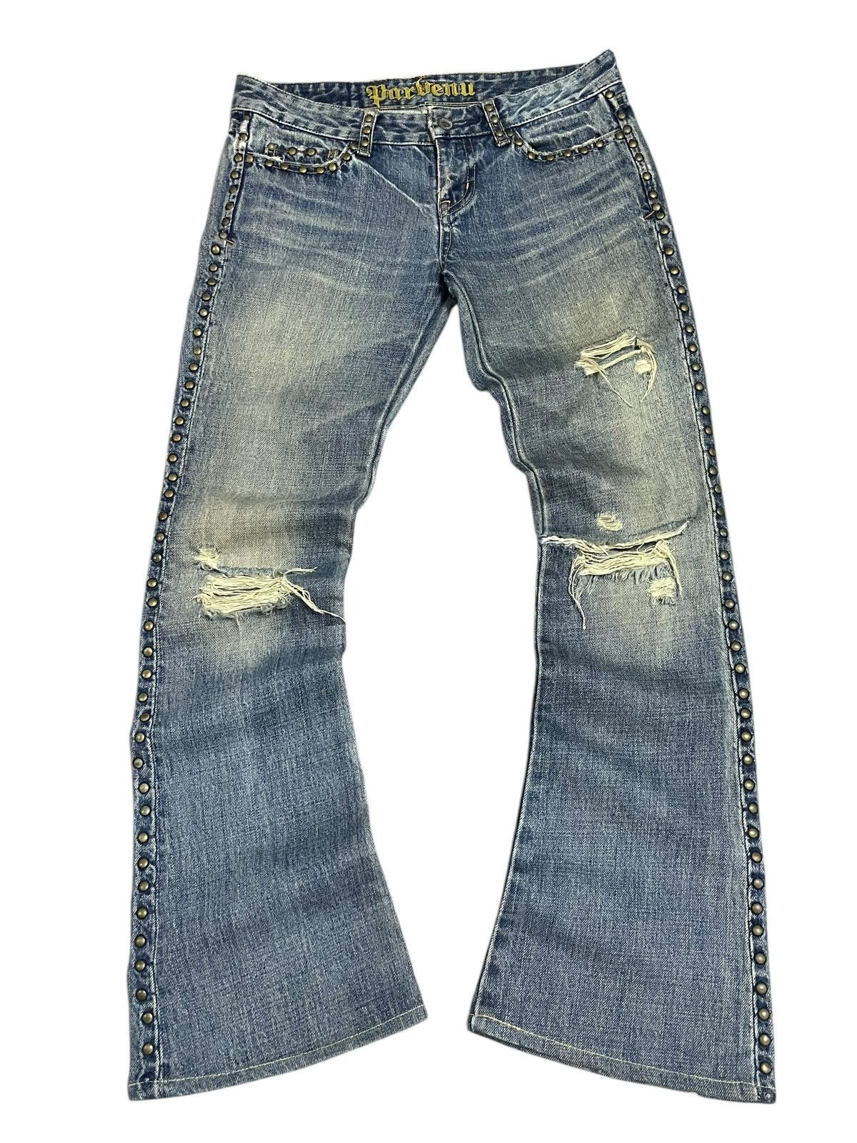 If Six Was Nine Vintage Japanese Crazy Rivet Mad Punk Distressed Flare Jeans Size 30" / US 8 / IT 44 - 3 Thumbnail