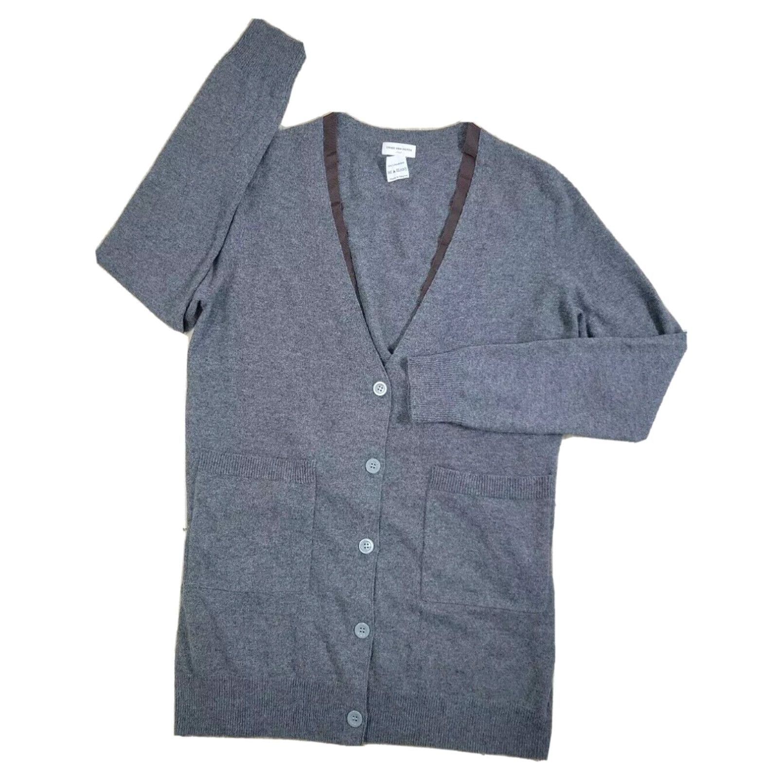 image of Dries Van Noten 100% Cashmere Women's Cardigan Pockets Waist Tie Gray Small in White