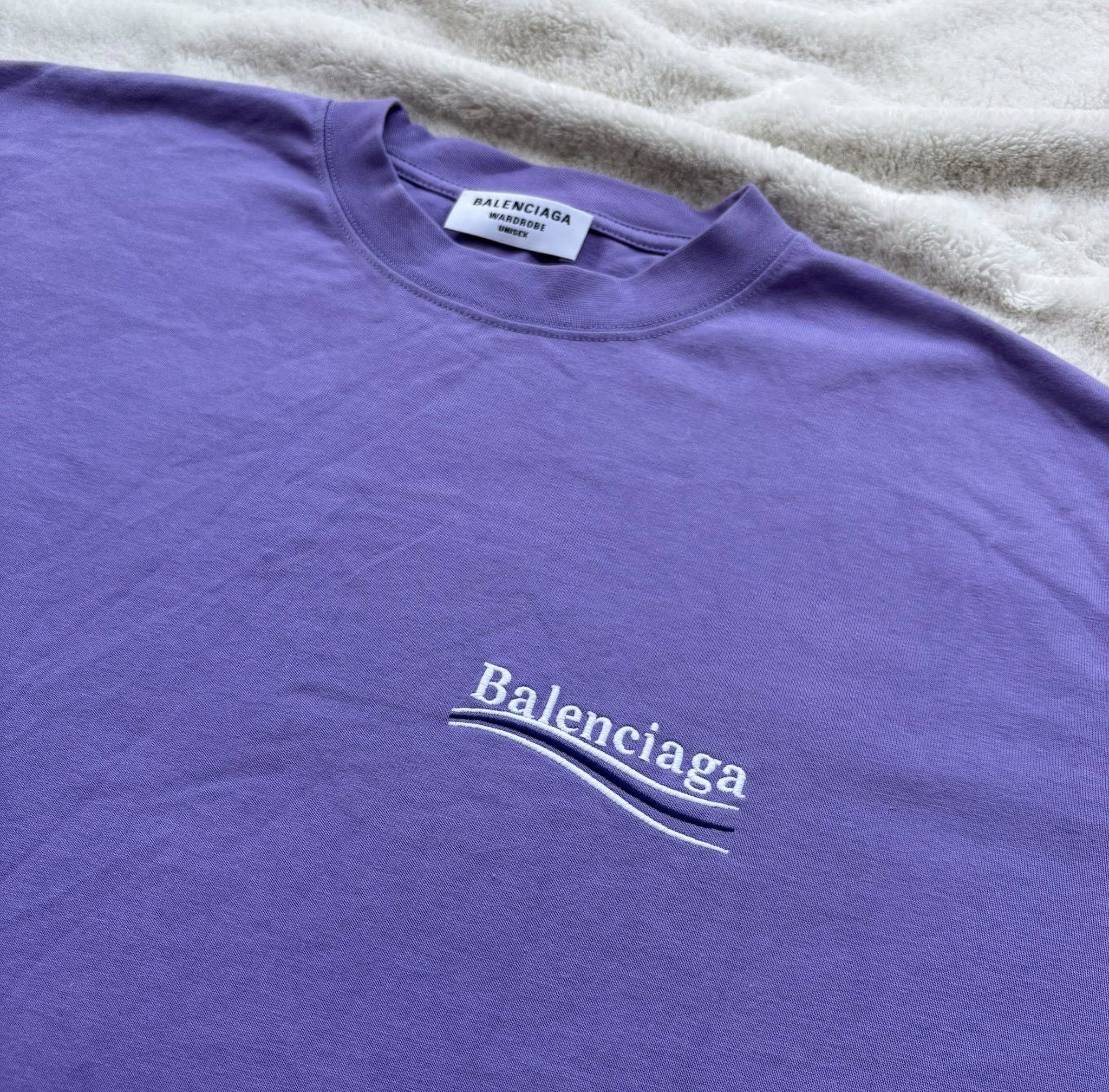 Balenciaga 3XL - Balenciaga Purple Embroidered Campaign Logo Tee Size US XXL / EU 58 / 5 - 2 Thumbnail