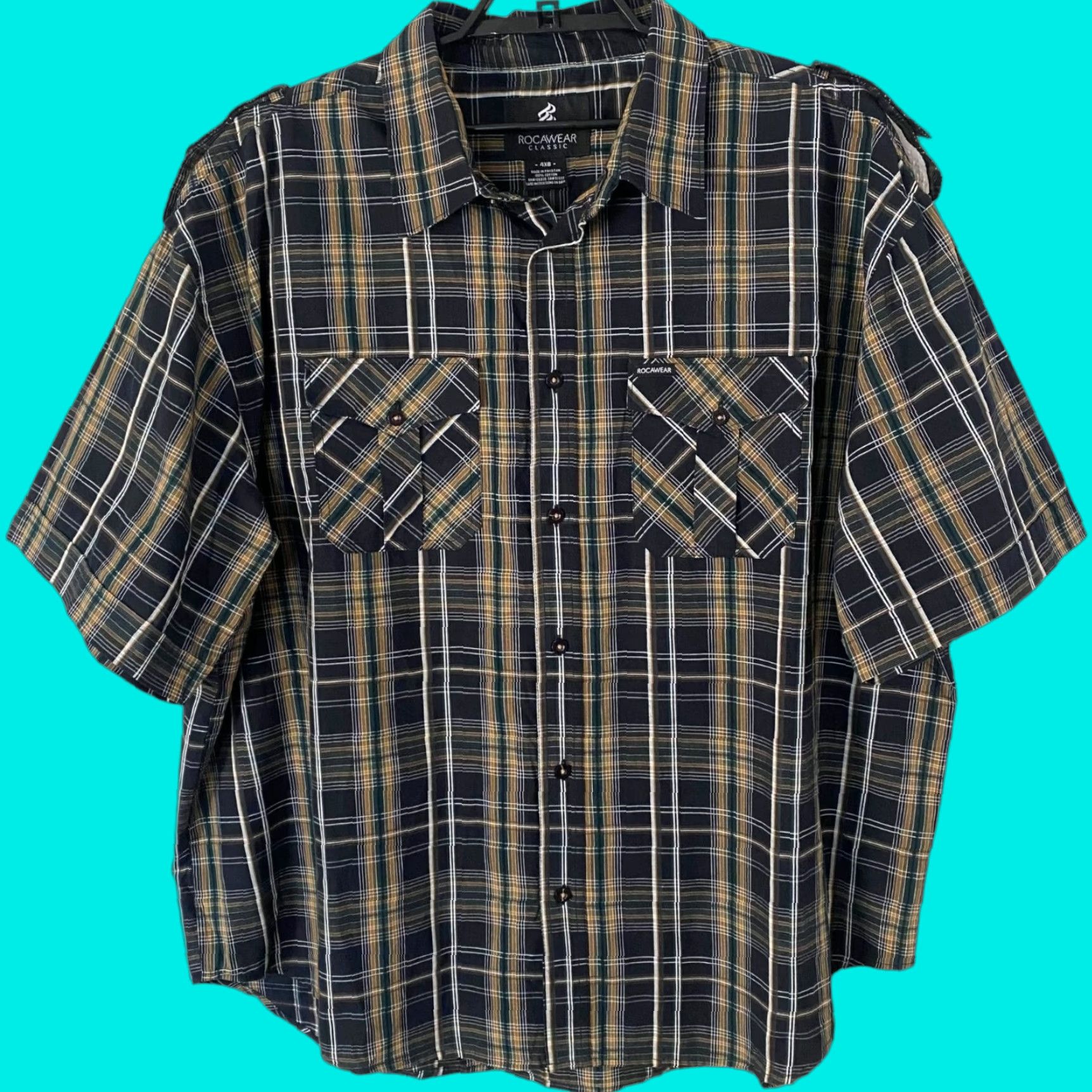 Rocawear Rocawear Button-Up Plaid Shirt Black Yellow Green Men 4XB Short Sleeve Size US XXL / EU 58 / 5 - 1 Thumbnail