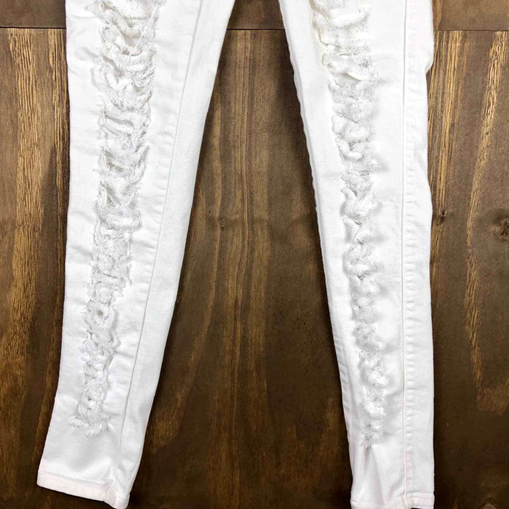 Thrasher Vibrant MIU Womens Jeans White Skinny Thrashed Destroyed Bikercore Stretch 3 Jeans Women Slim White Distressed 5-Pocket Denim Size 26" / US 2 / IT 38 - 3 Thumbnail