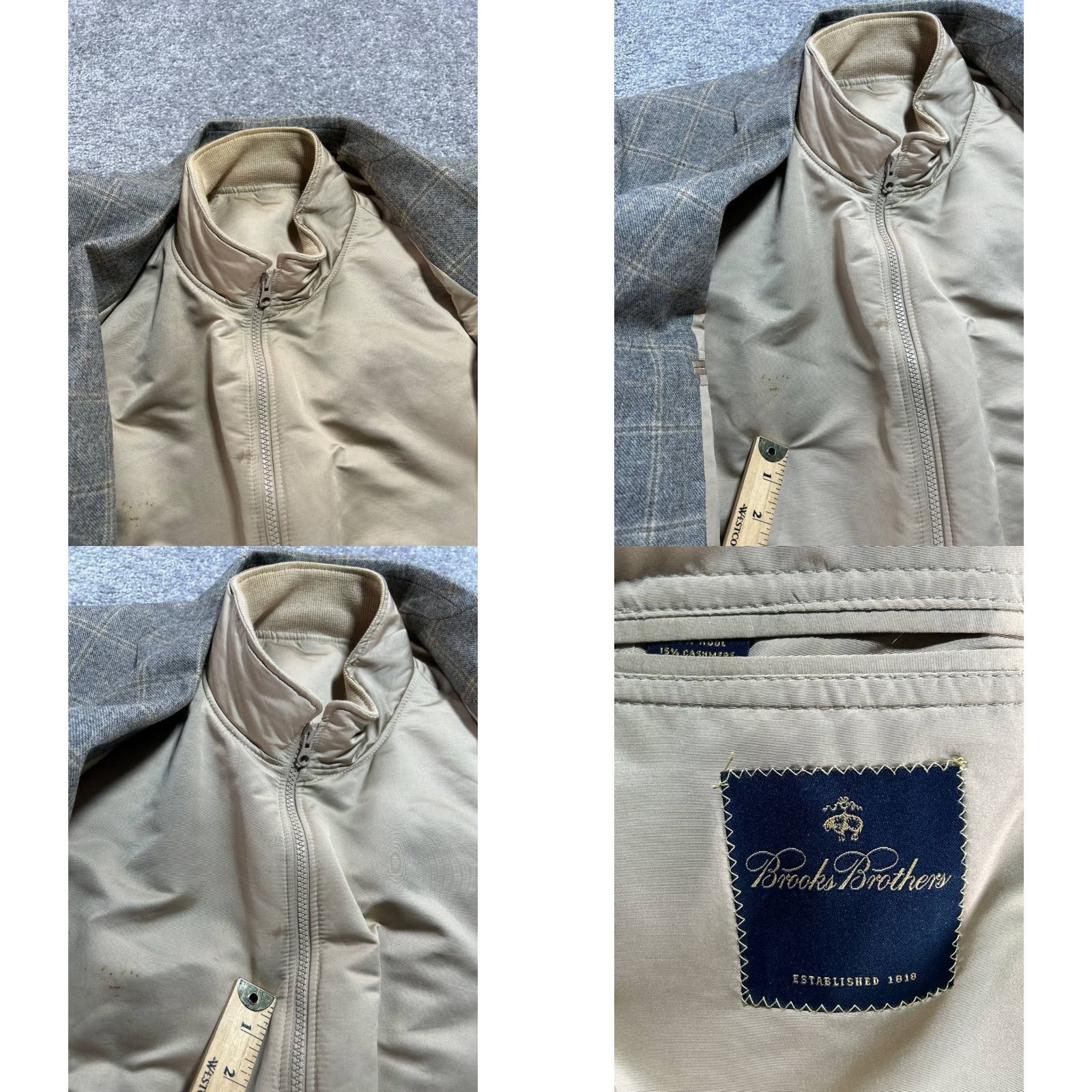 Brooks Brothers Brooks Brothers Blazer Mens 42 Gray Plaid Wool Cashmere Jacket Single-Breasted Notch 3-Button City Classic Mens Size 42R - 8 Thumbnail