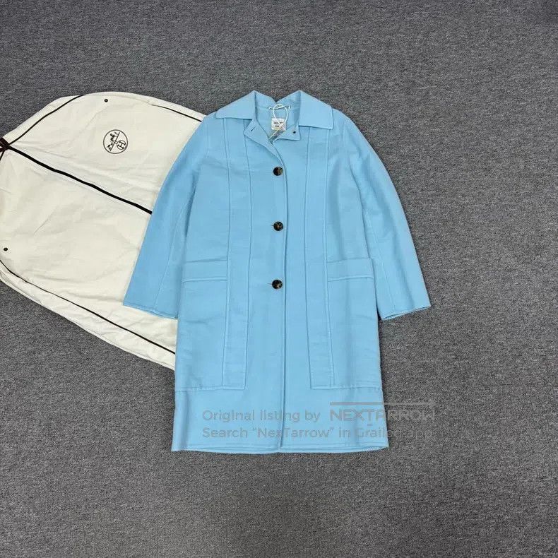 Hermes Hermes Baby blue cashmere coat Size XXS / US 00 / IT 34 - 1 Thumbnail