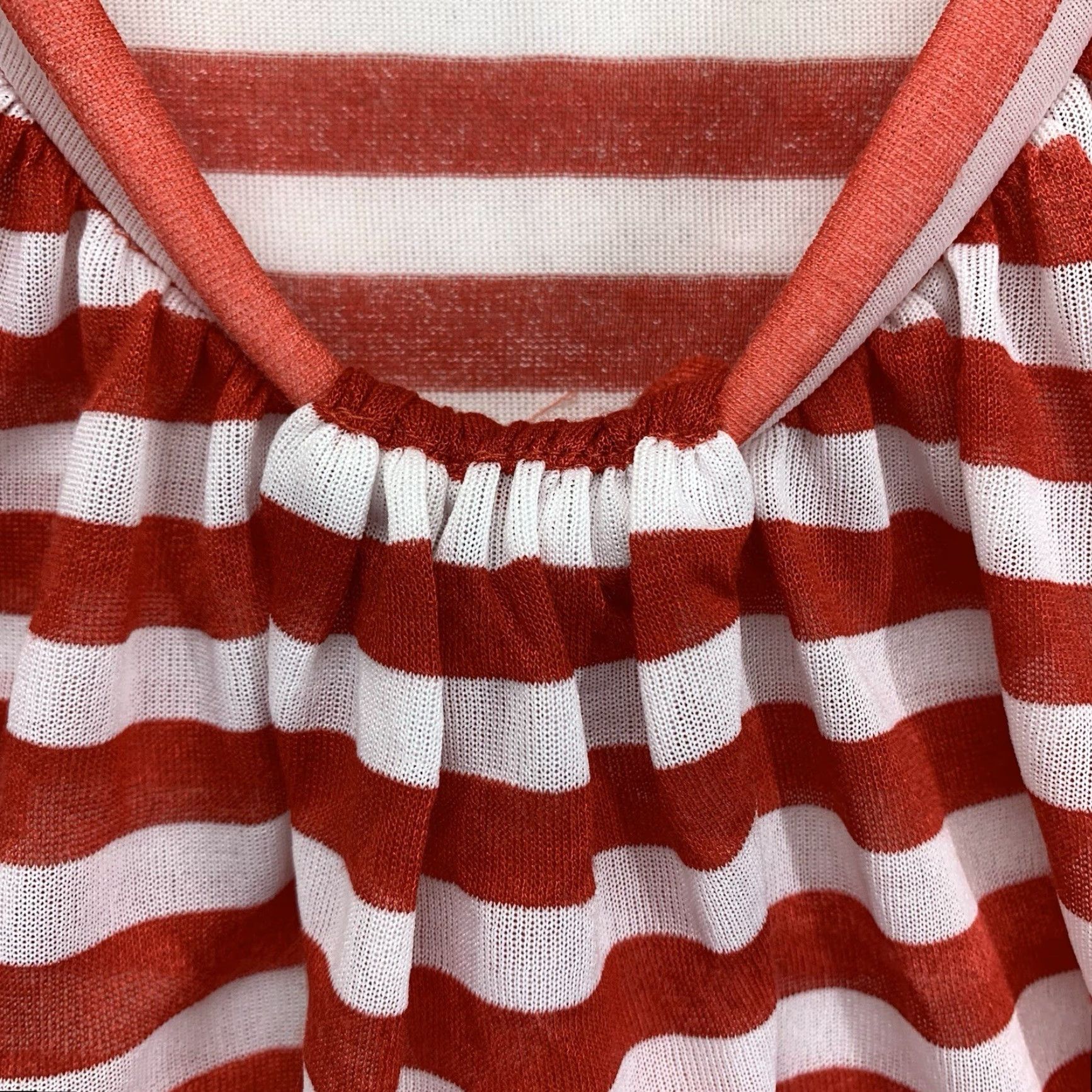 Vintage VINTAGE Basler Blouse Shirt Women L Red & White Striped Sheer Ruffle V-Neck Short Sleeve Lightweight Breathable 90s Art City Casual Womens Size L / US 10 / IT 46 - 5 Thumbnail
