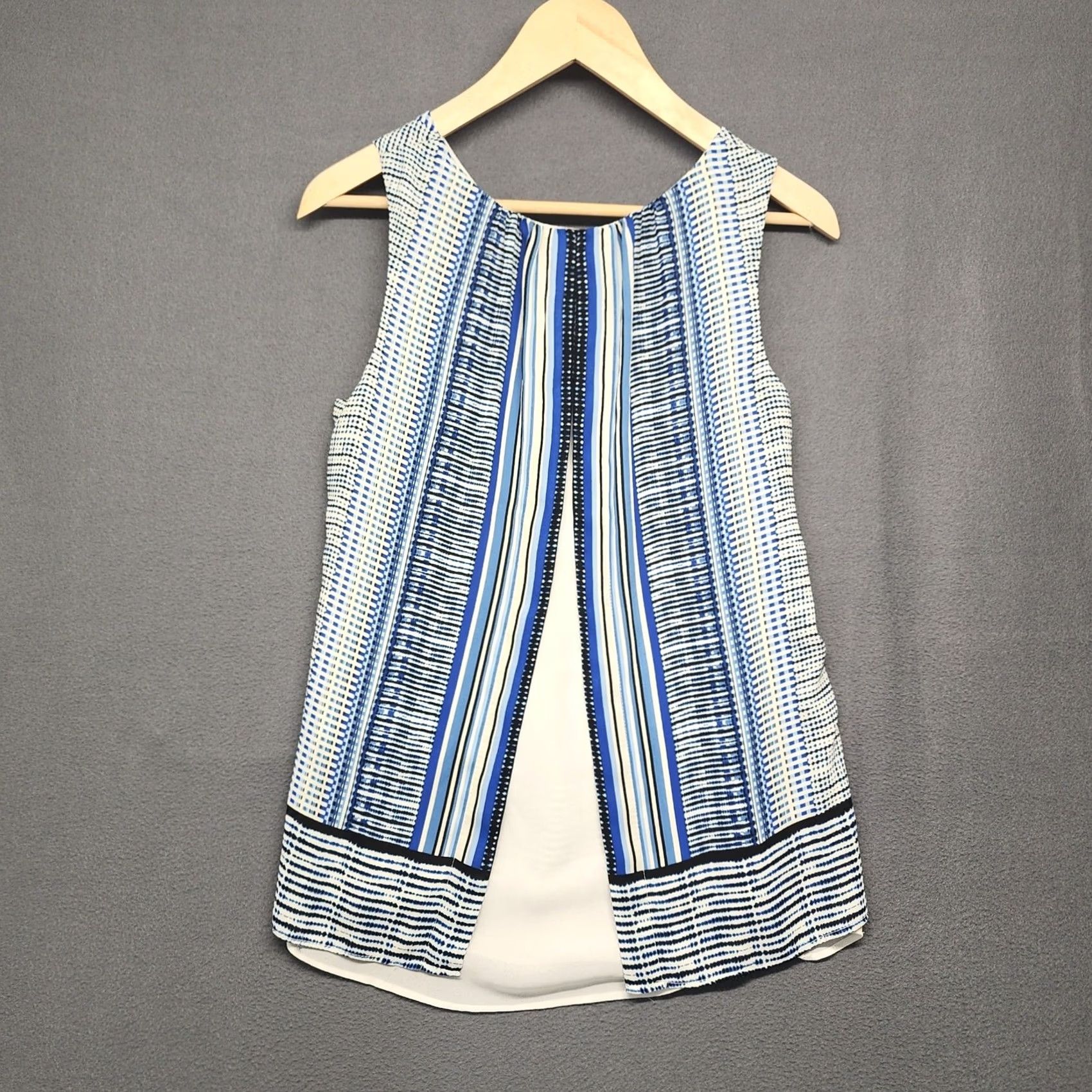 Vintage Rose + Olive Blouse Sleeveless Tank Top Womens Small Blue Stripe Layered Size S / US 4 / IT 40 - 2 Thumbnail