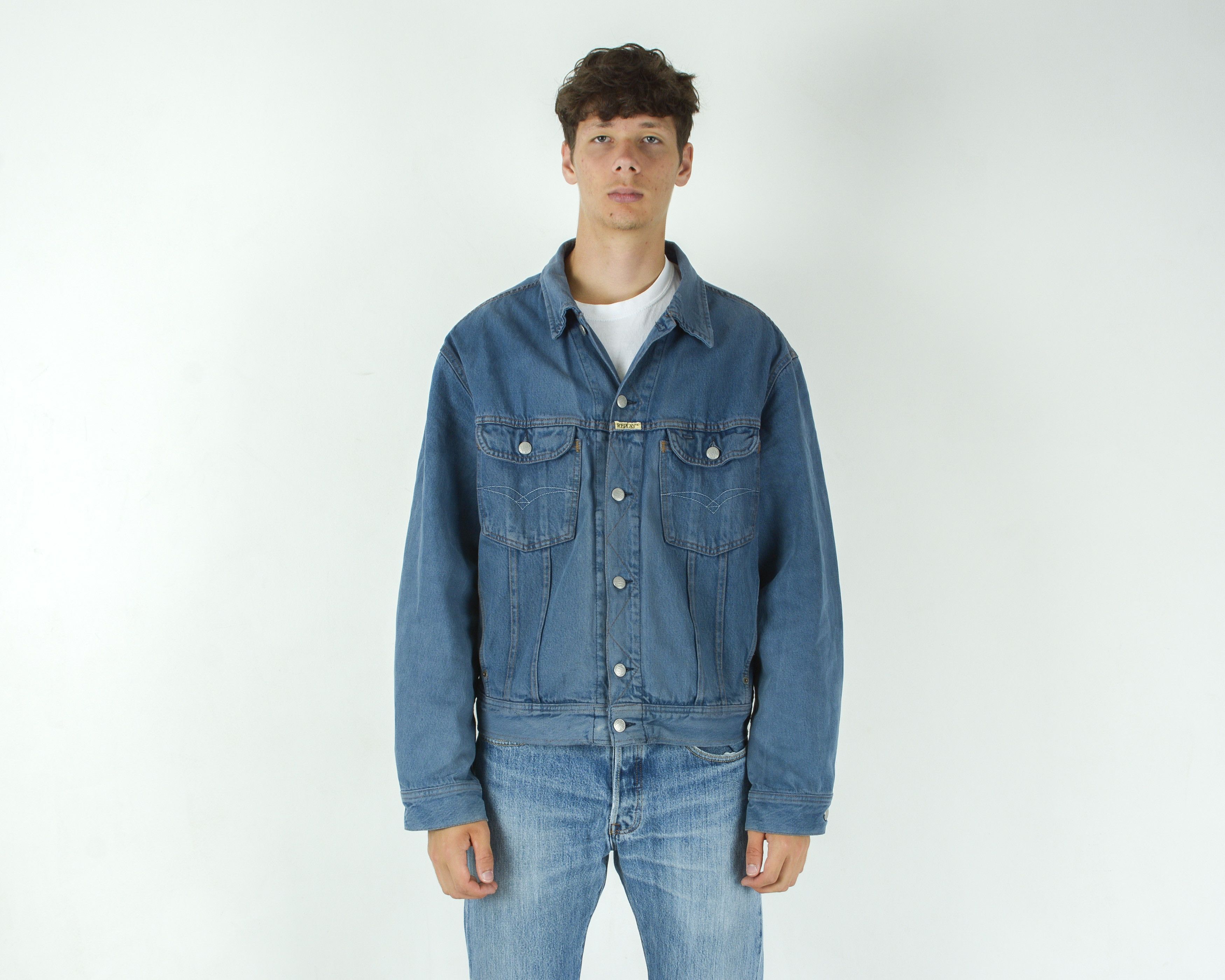 Replay Mens 2XL Denim Jacket Made in Italy Coat Trucker Jean Cowboy Size US XXL / EU 58 / 5 - 1 Thumbnail