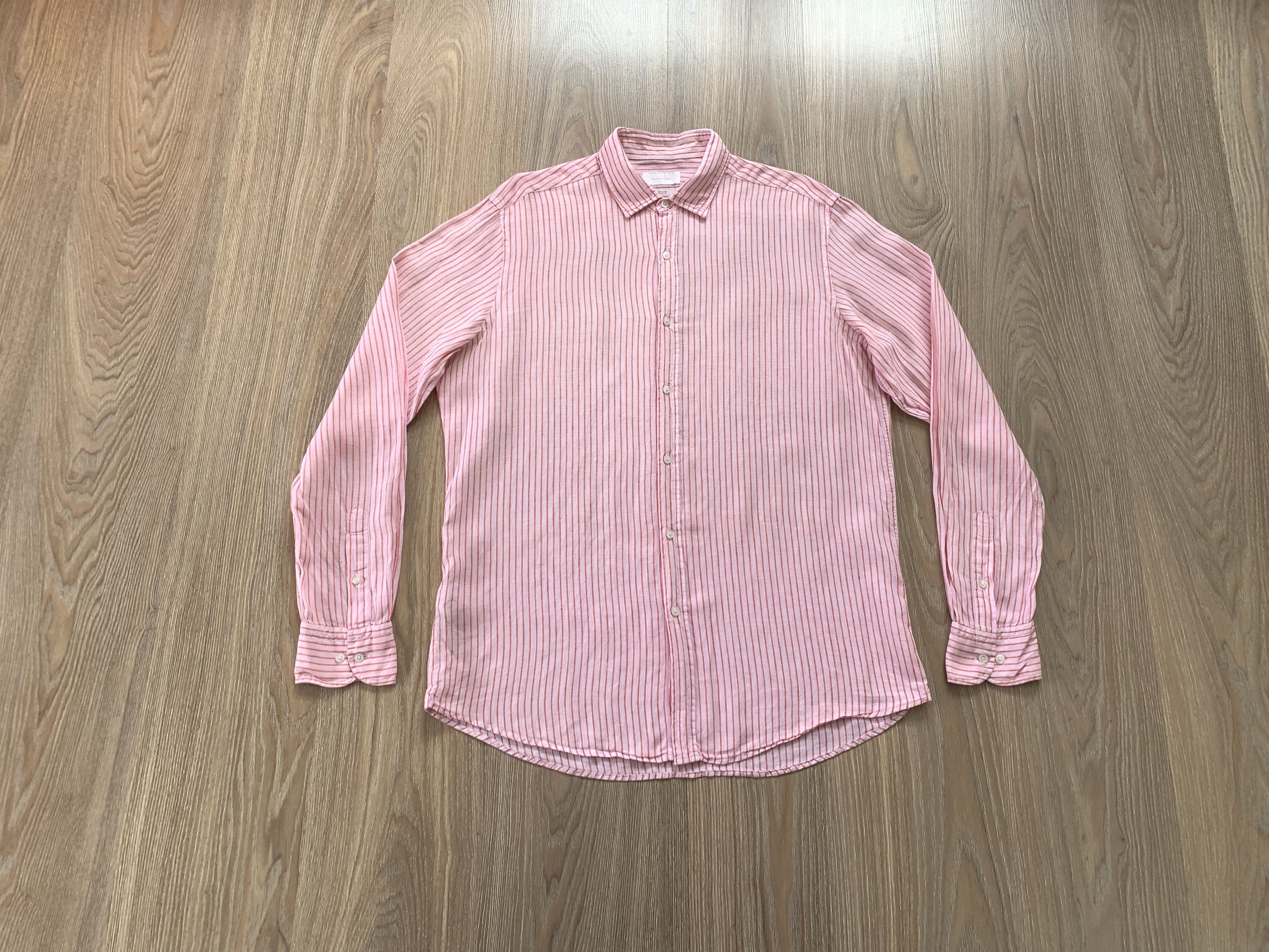 Massimo Dutti Massimo Dutti Stripe Coral Linen Long Sleeve Shirt Size US L / EU 52-54 / 3 - 1 Thumbnail