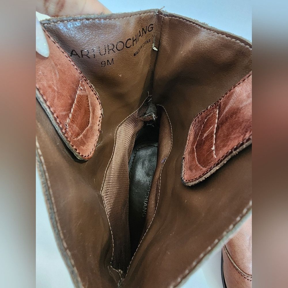 Other Arturo Chiang Brown Slip-In Leather Ankle Cowgirl Boots Size US 9 / IT 39 - 7 Thumbnail
