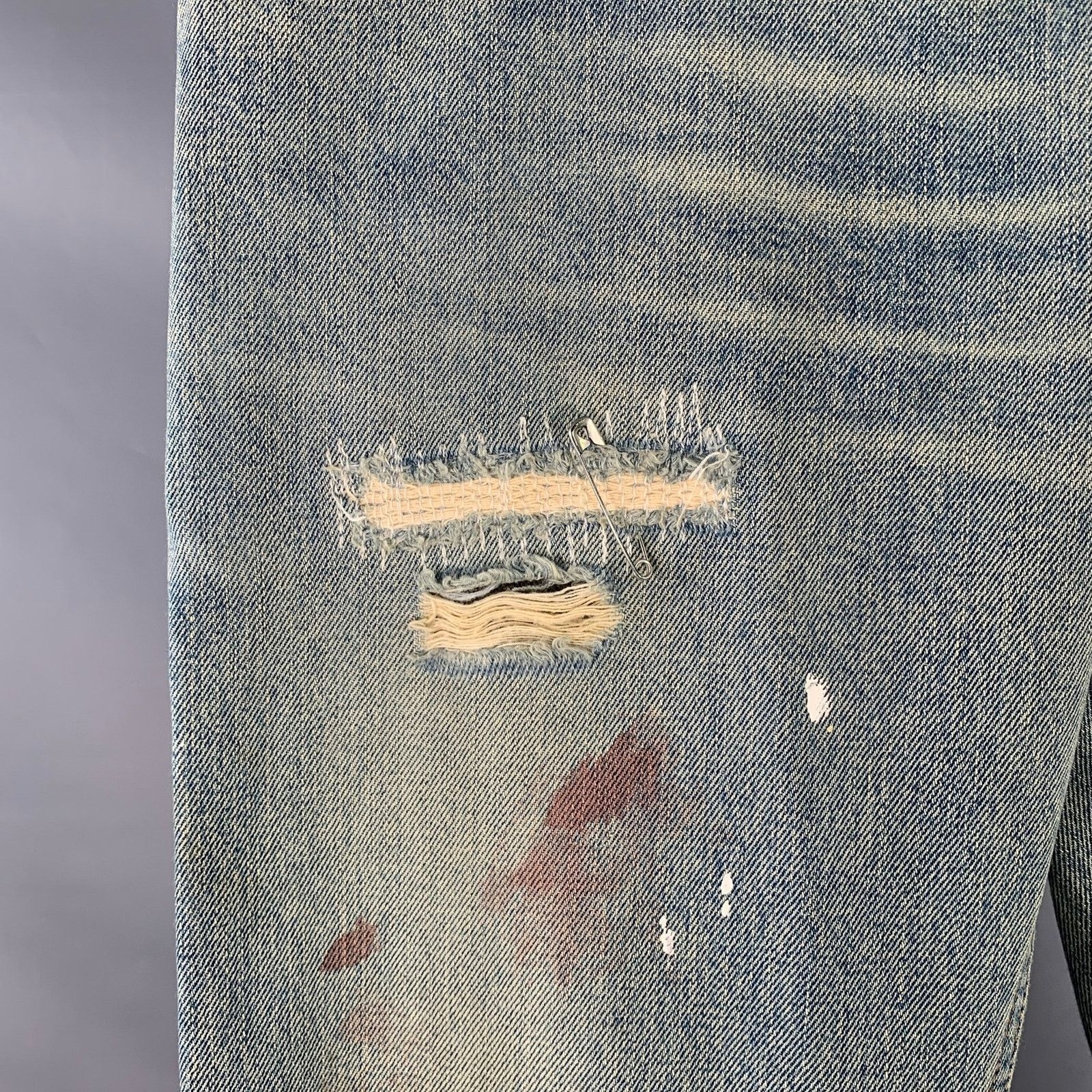 Dolce & Gabbana Heaven and Hell Blue White Hand Painted Denim Straight Size US 33 - 2 Thumbnail