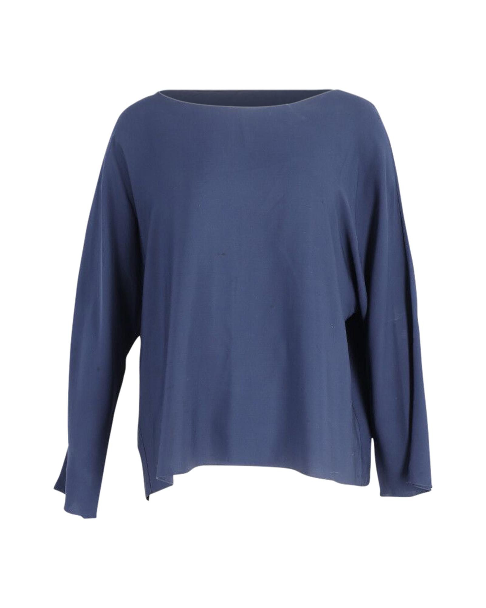 image of The Row Plain Silk Longsleeve Top in Blue/Navy Blue, Women's (Size Medium)