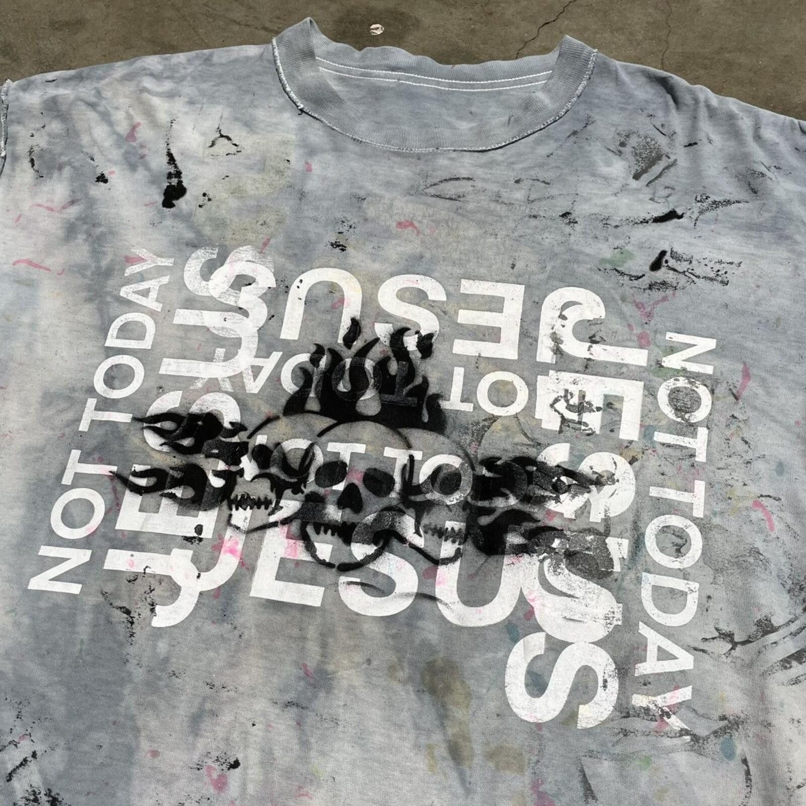 Vintage Vintage Not Today Jesus graphic skull fire paint splatter Size US XL / EU 56 / 4 - 2 Thumbnail