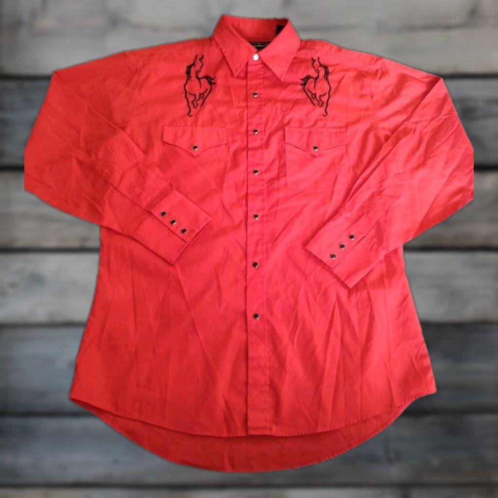 Vintage Vintage High Noon Mens Embroidered Horses Pearl Snap Western Cowboy Shirt M Red under 200 characters Size US L / EU 52-54 / 3 - 1 Thumbnail