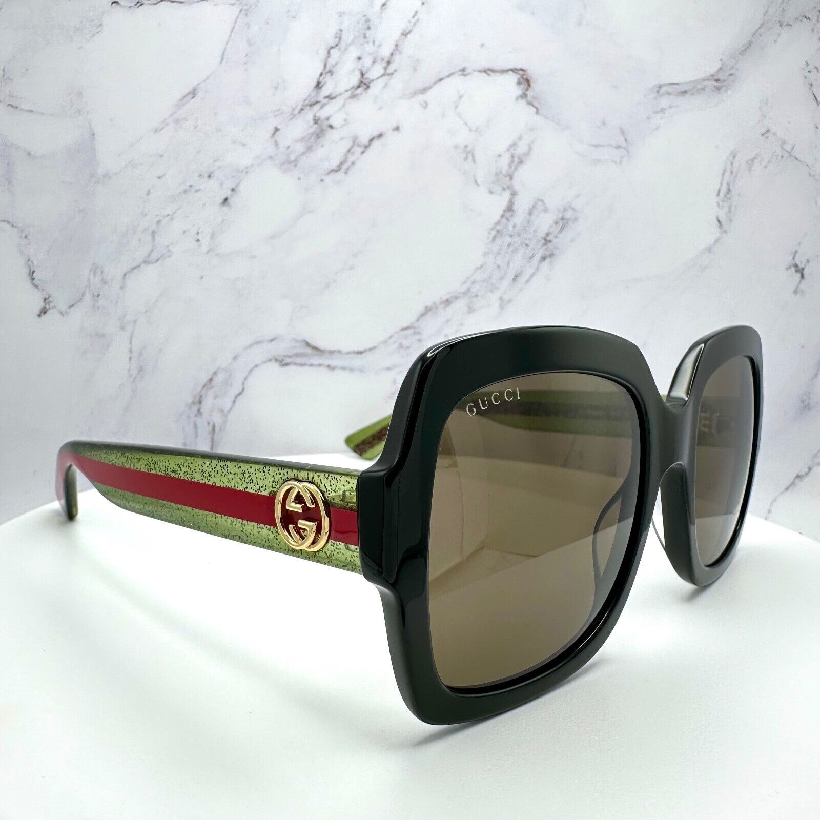 Gucci New Gucci Sunglasses Black Square Red Green Web Arms Gold Size ONE SIZE - 19 Thumbnail