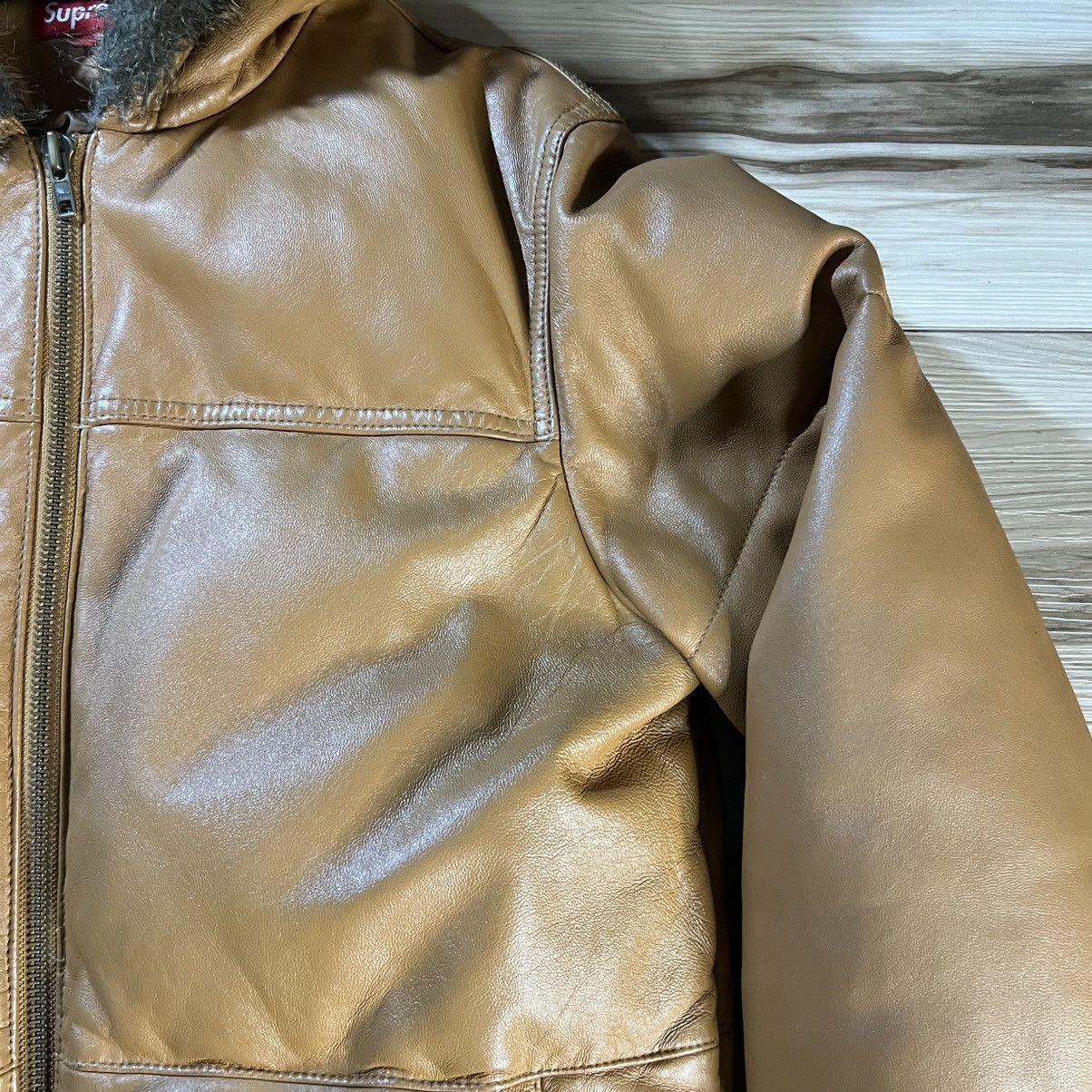Supreme Supreme FW15 Tan Leather Down Puffer Jacket Fur Trim Size US L / EU 52-54 / 3 - 7 Thumbnail