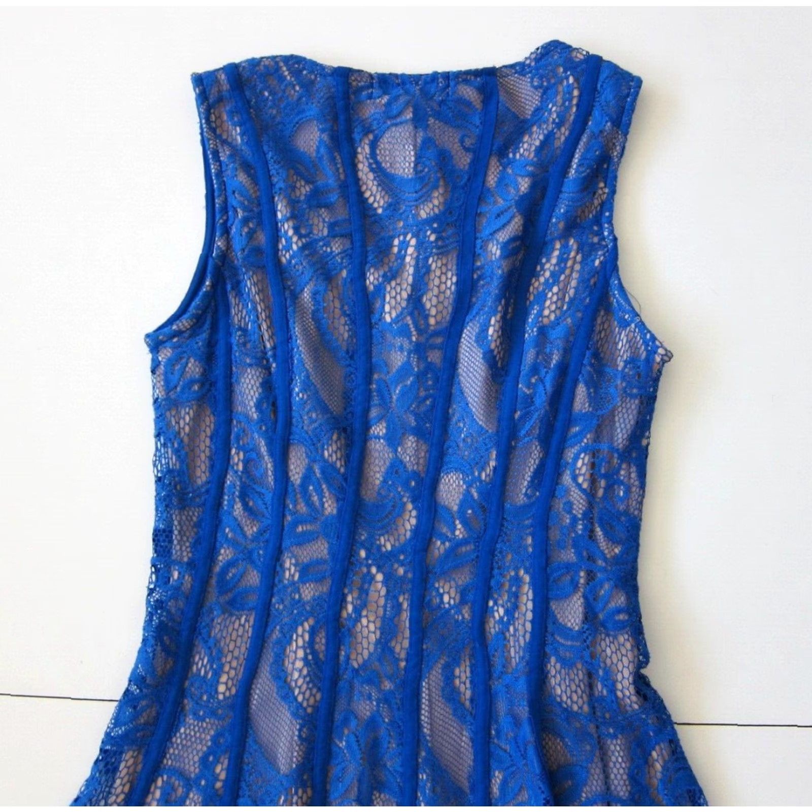 Vintage Cadalite Blue Lace Floral Stretch Sleeveless A-Line Party Tank Dress Small Sun Dress Women Size S / US 4 / IT 40 - 5 Thumbnail