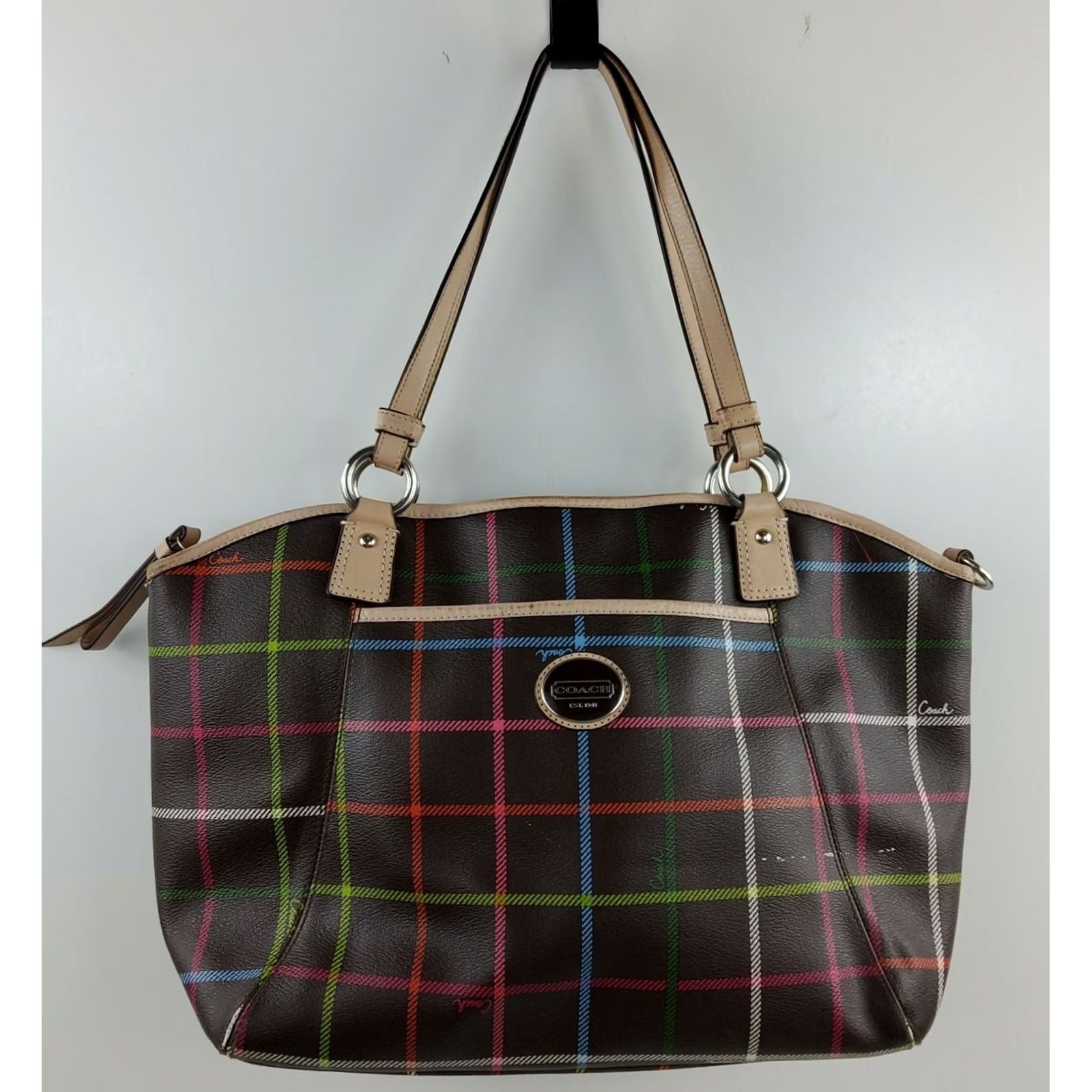 Coach Coach Peyton Tattersall Shoulder Handbag Tote Purse Leather F24390 Size ONE SIZE - 2 Thumbnail