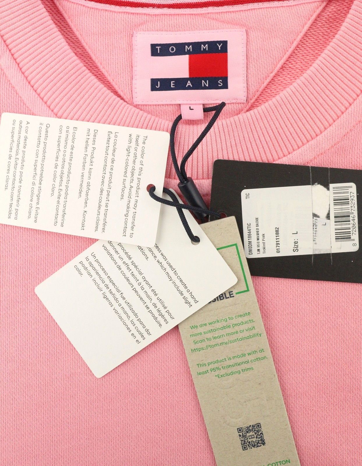 Tommy Hilfiger L Pink Crew Logo Sweatshirt 87393 Size US L / EU 52-54 / 3 - 6 Thumbnail
