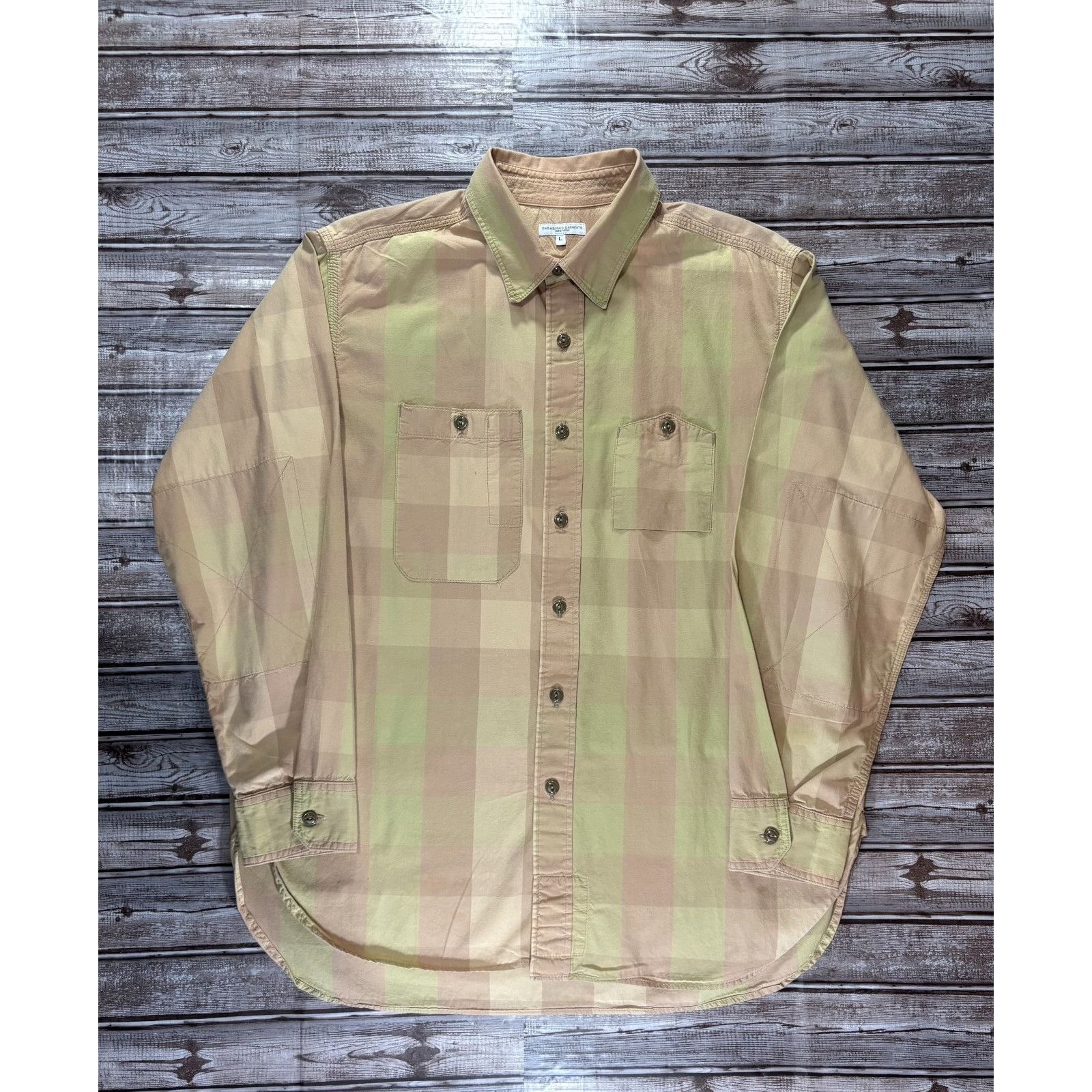Engineered Garments Cotton Work Shirt sz L Khaki / Olive Blo