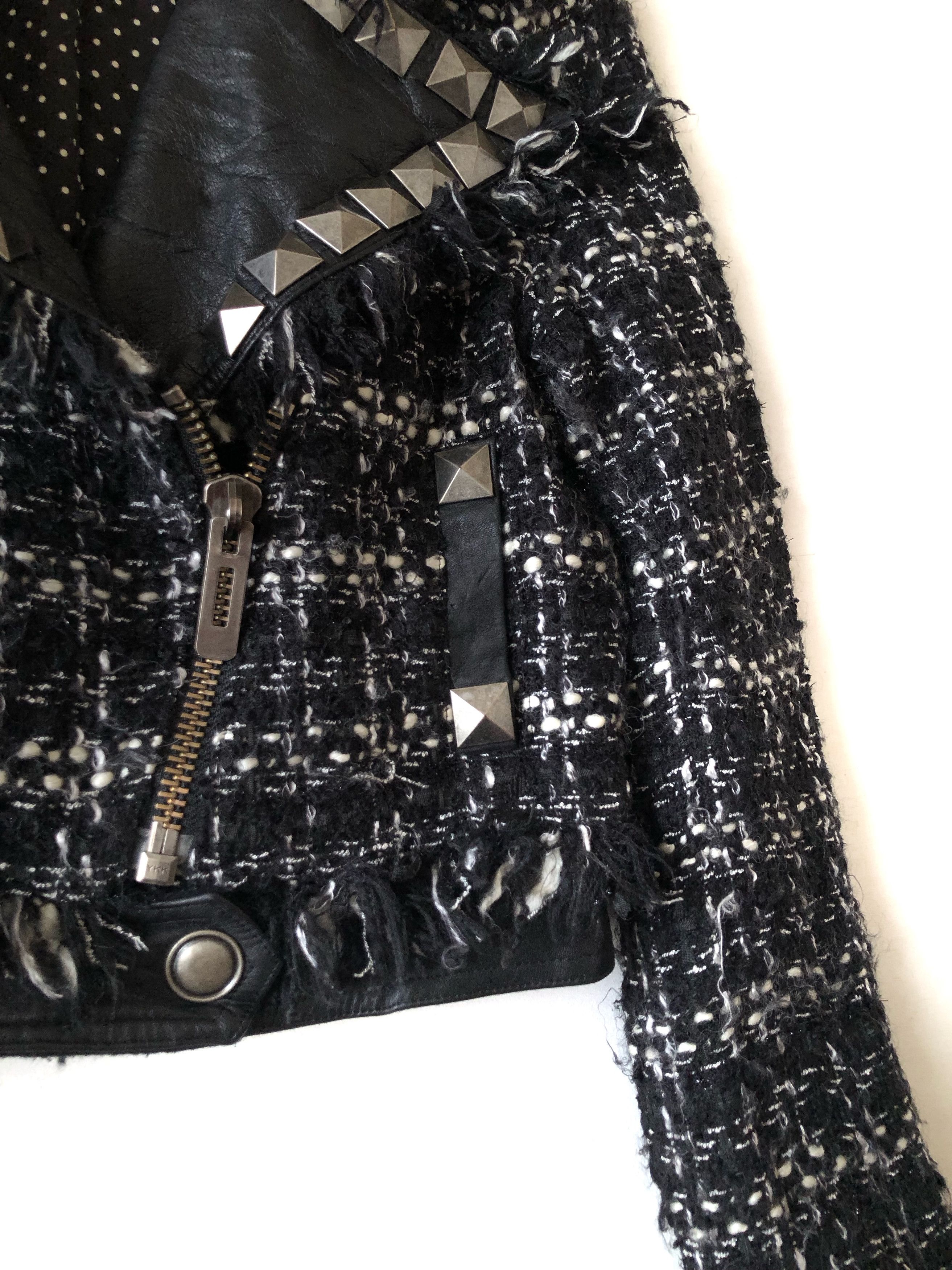 Japanese Brand RARE🔥JAPAN AULA AILA COW LEATHER TWEED STUDS DOUBLE COLLAR Size XS / US 0-2 / IT 36-38 - 7 Thumbnail