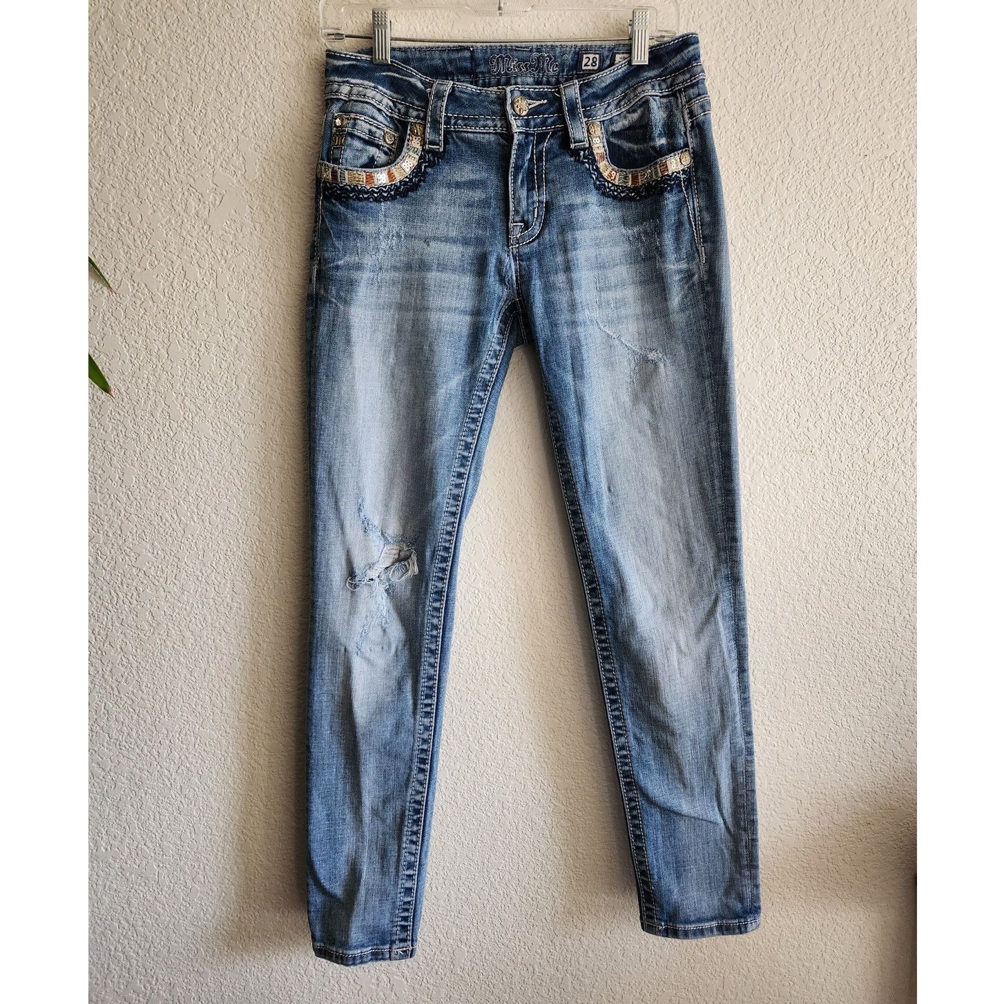 Miss Me Miss Me Mid Rise Skinny Light Embellished Denim Jeans-28 Size 28" / US 6 / IT 42 - 2 Thumbnail