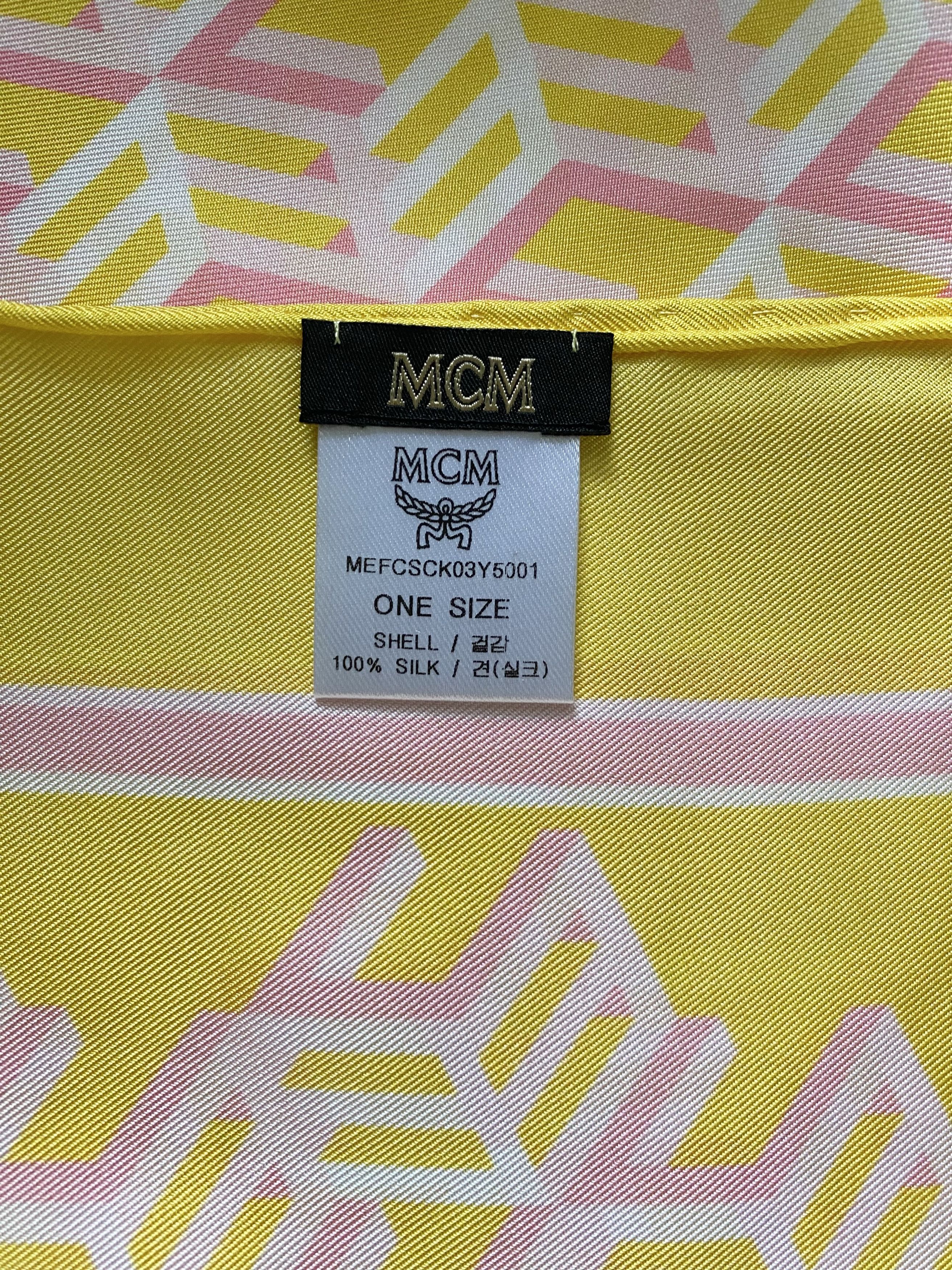 MCM Auth MCM 100% Silk Geometric Cube Scarf - Yellow & Pink BNWT Size ONE SIZE - 4 Thumbnail