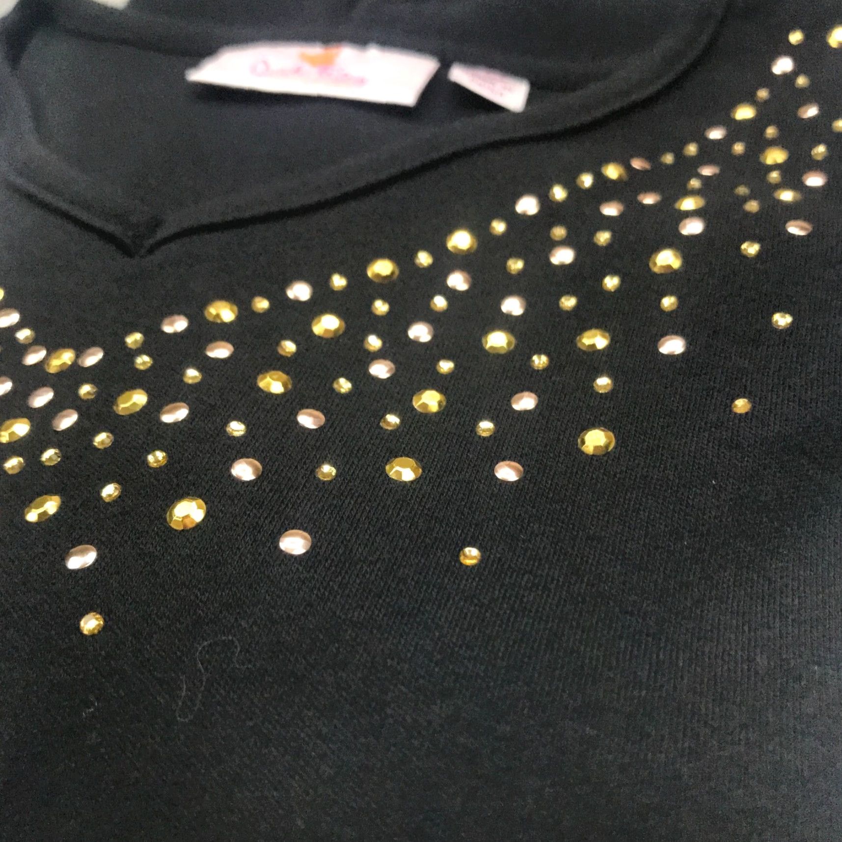 Quacker Factory Quacker Factory Shirt Womens V-Neck Black XX-Small Short Sleeve Rhinestones Embellished T-Shirt Size XXS / US 00 / IT 34 - 3 Thumbnail