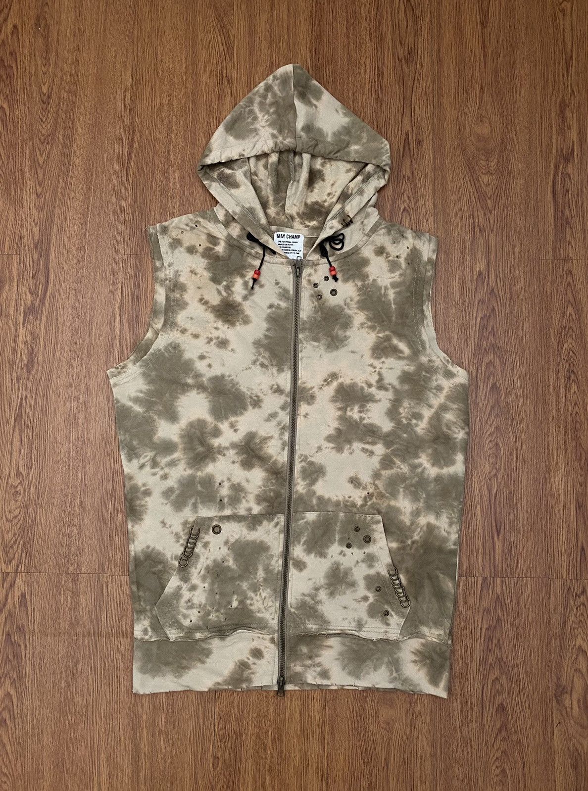 May champ distressed i6w9 style hoodie sleeveless