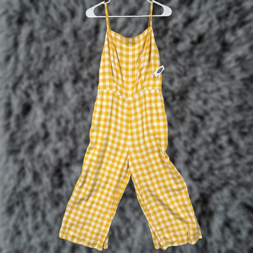 Old Navy Old Navy Jumpsuit Womens M Yellow Gingham Plaid Wide Leg Coastal Academia NWT Size 32" / US 10 / IT 46 - 1 Thumbnail